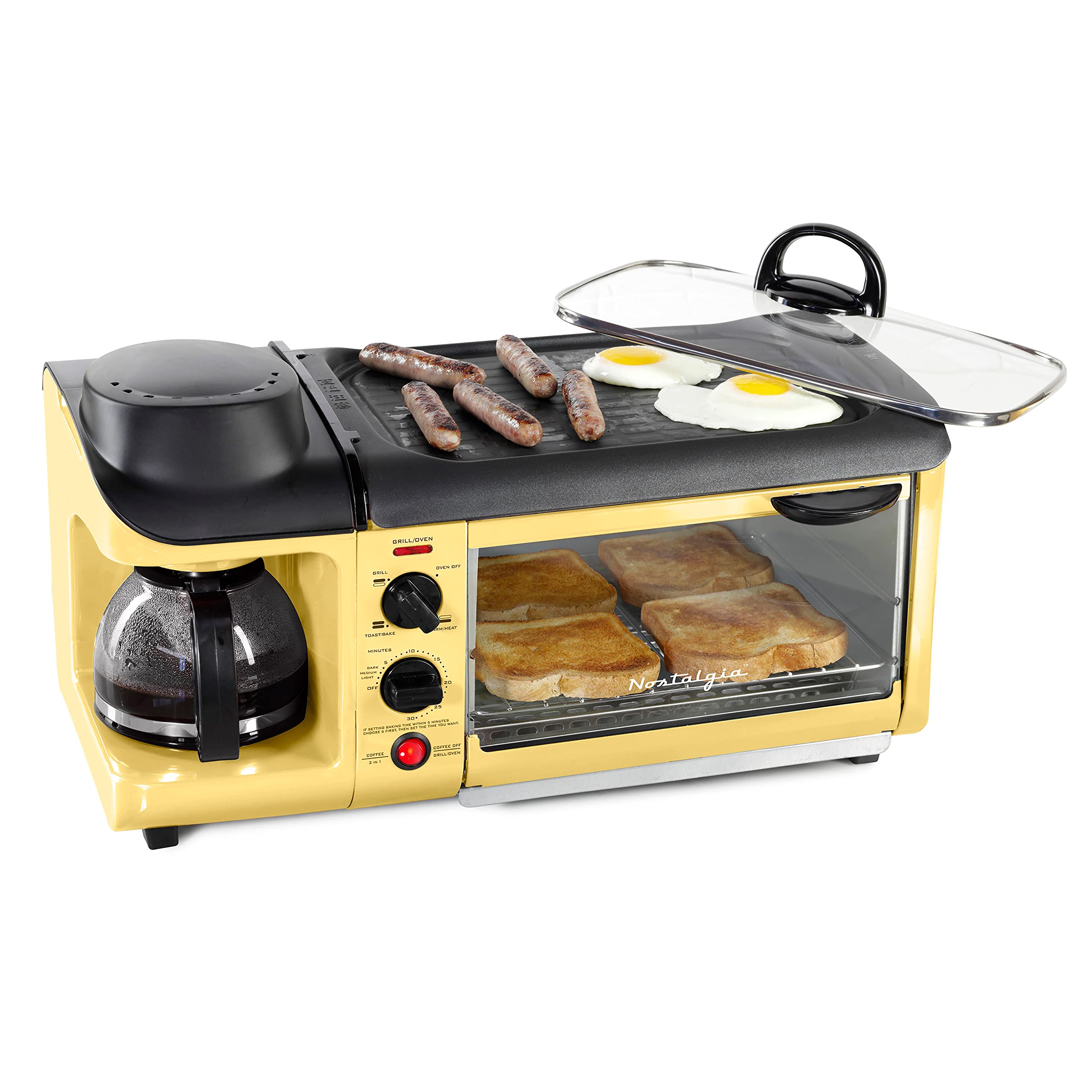 Nostalgia 3in1 Breakfast Station  Includes Coffee Maker, NonStick Griddle, and 4Slice Toaster Oven  Versatile Breakfast Ma
