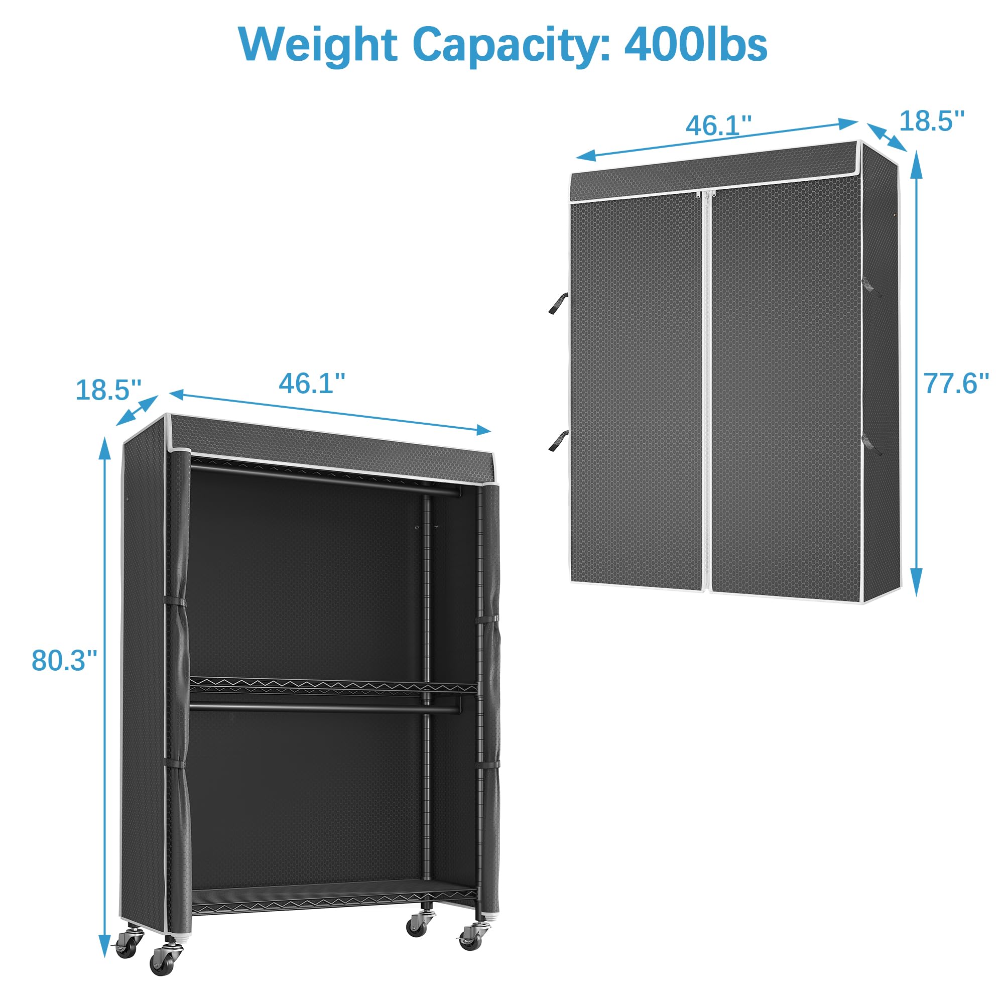 Vipek V12C Heavy Duty Rolling Garment Rack With Cover Clothing Rack For Hanging Clothes Portable Closets With Adjustable Wire Sh