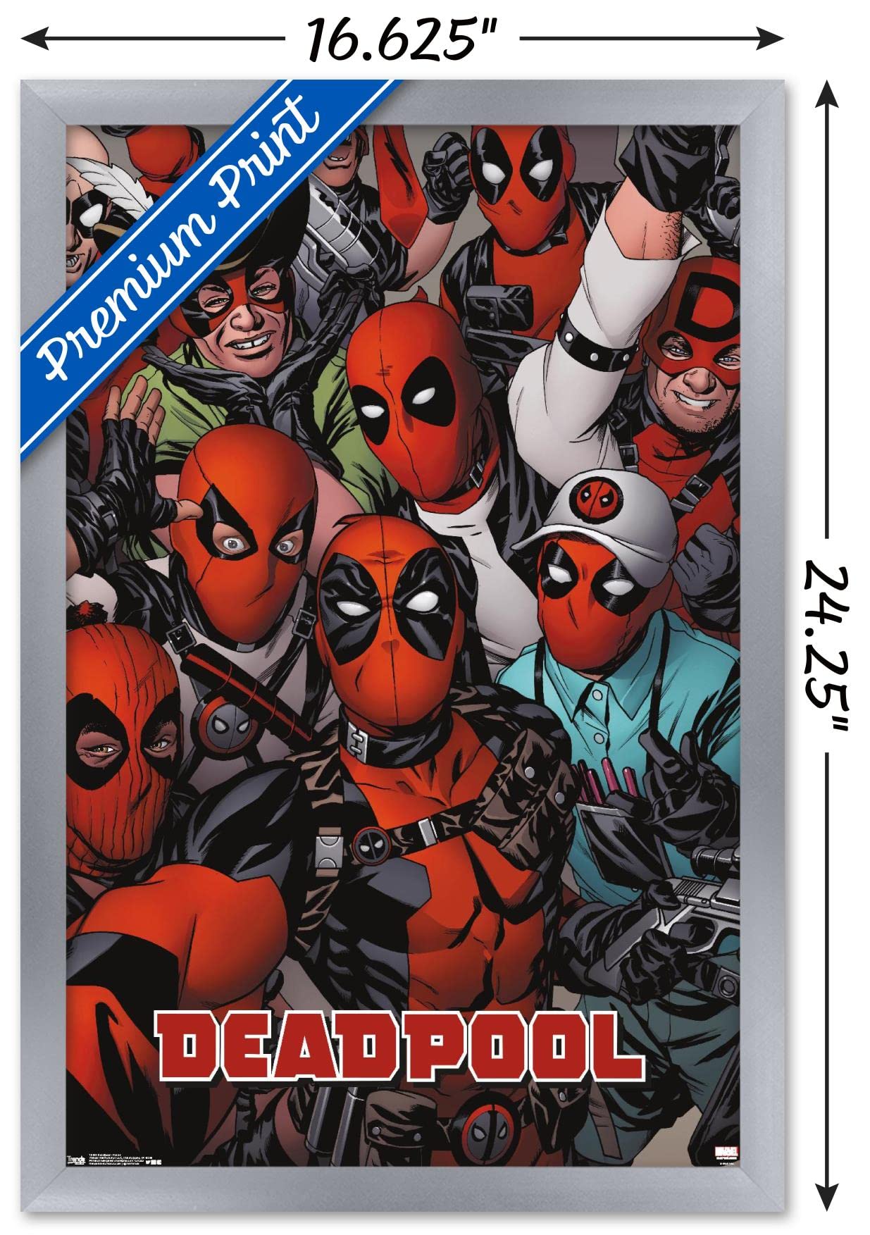 Trends International Marvel Comics Deadpool - Faces Wall Poster, 22.4L X 14.7W, Silver Framed Version