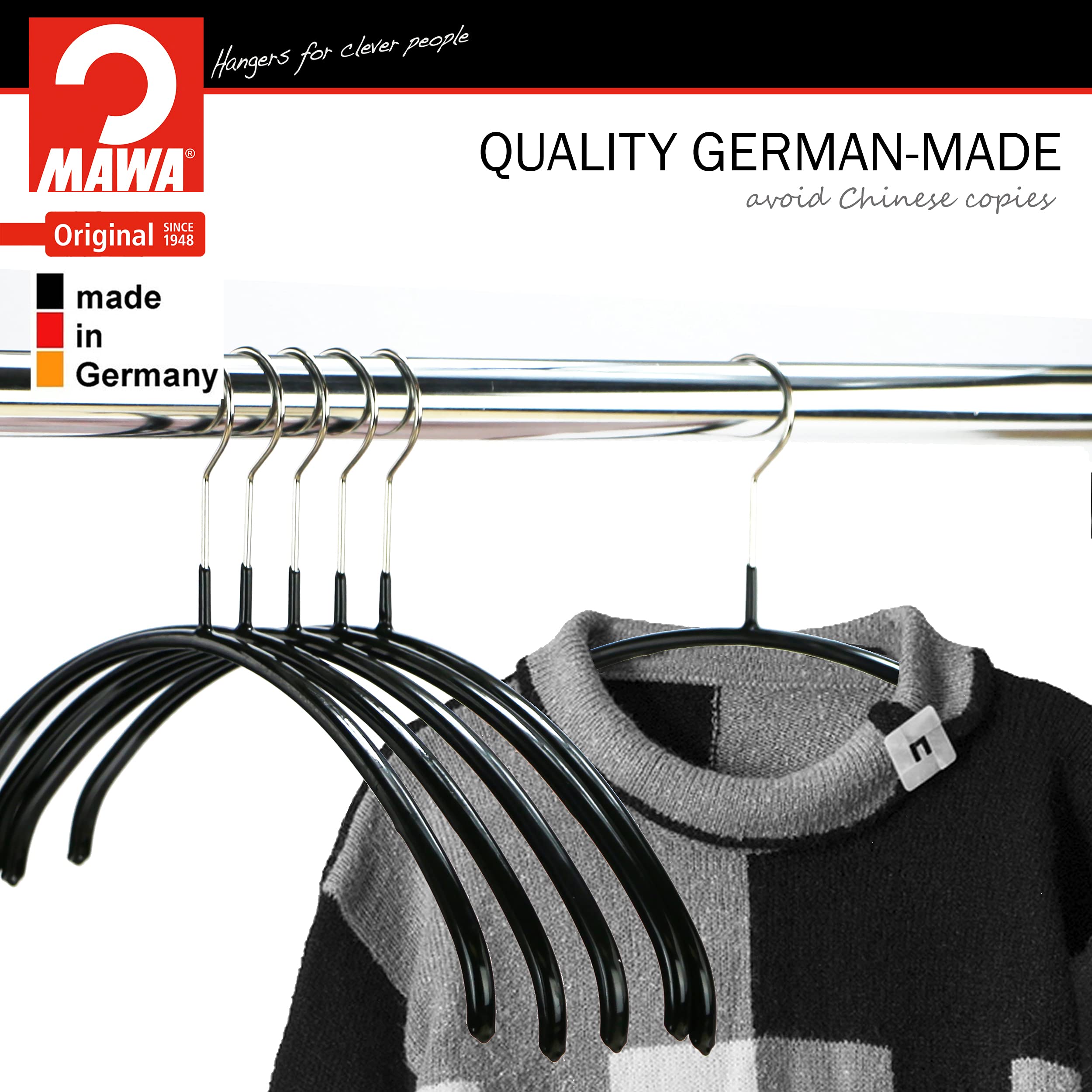 Mawa Euro Series Non-Slip Space Saving Clothes Hanger, Set Of 10, Black Style 40/P, Pack Of 10 (14118)