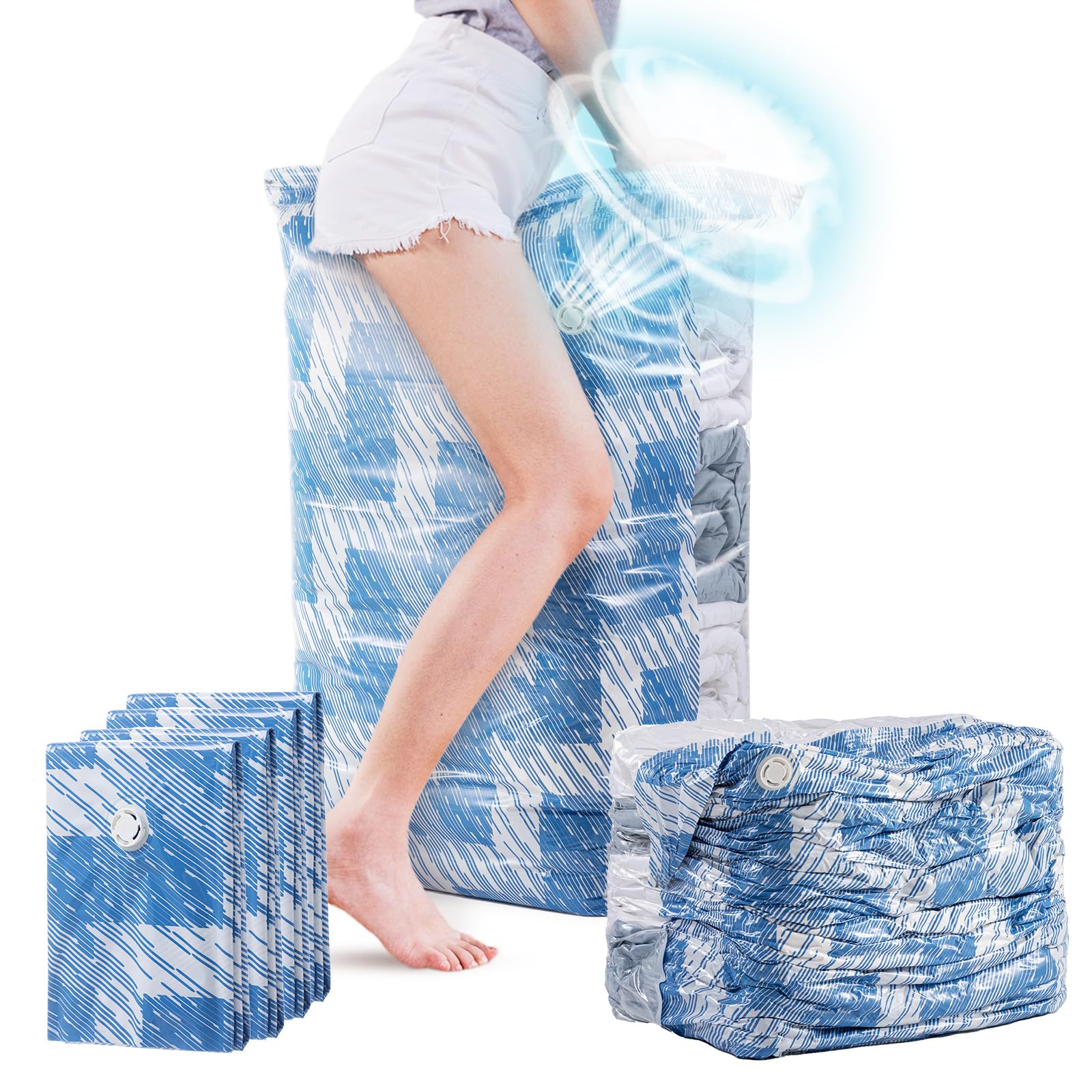 Taili Vacuum Storage Bags 4 Pack, Space Saver Bags Large Jumbo Cube 31X40X15 Inch, Blue Coastline Vacuum Sealed Bags For Bedding