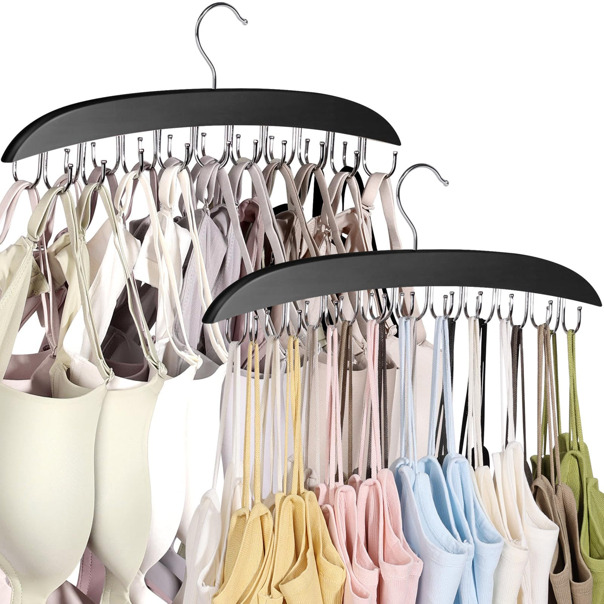 Nanati 2 Pack Bra Hangers For Closet Organizer, Wooden Tank Top Hanger, Bra Organizer With 40 Stainless Steel Hooks, Closet Orga
