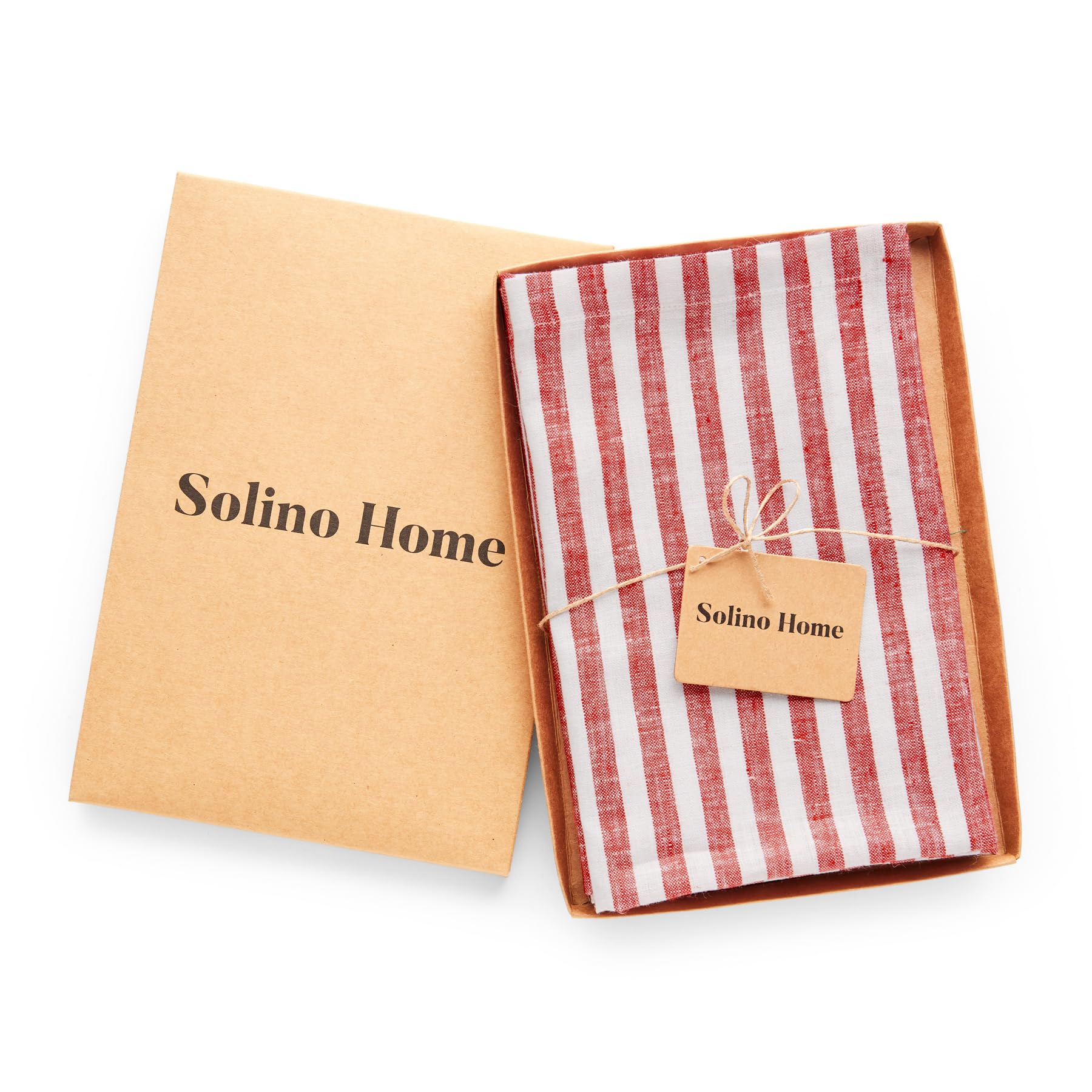 Solino Home Stripe Linen Dinner Napkins 20 X 20 Inch - 100% Pure Linen Red And White Cloth Napkins Set Of 4 - Amalfi Stripe, Han