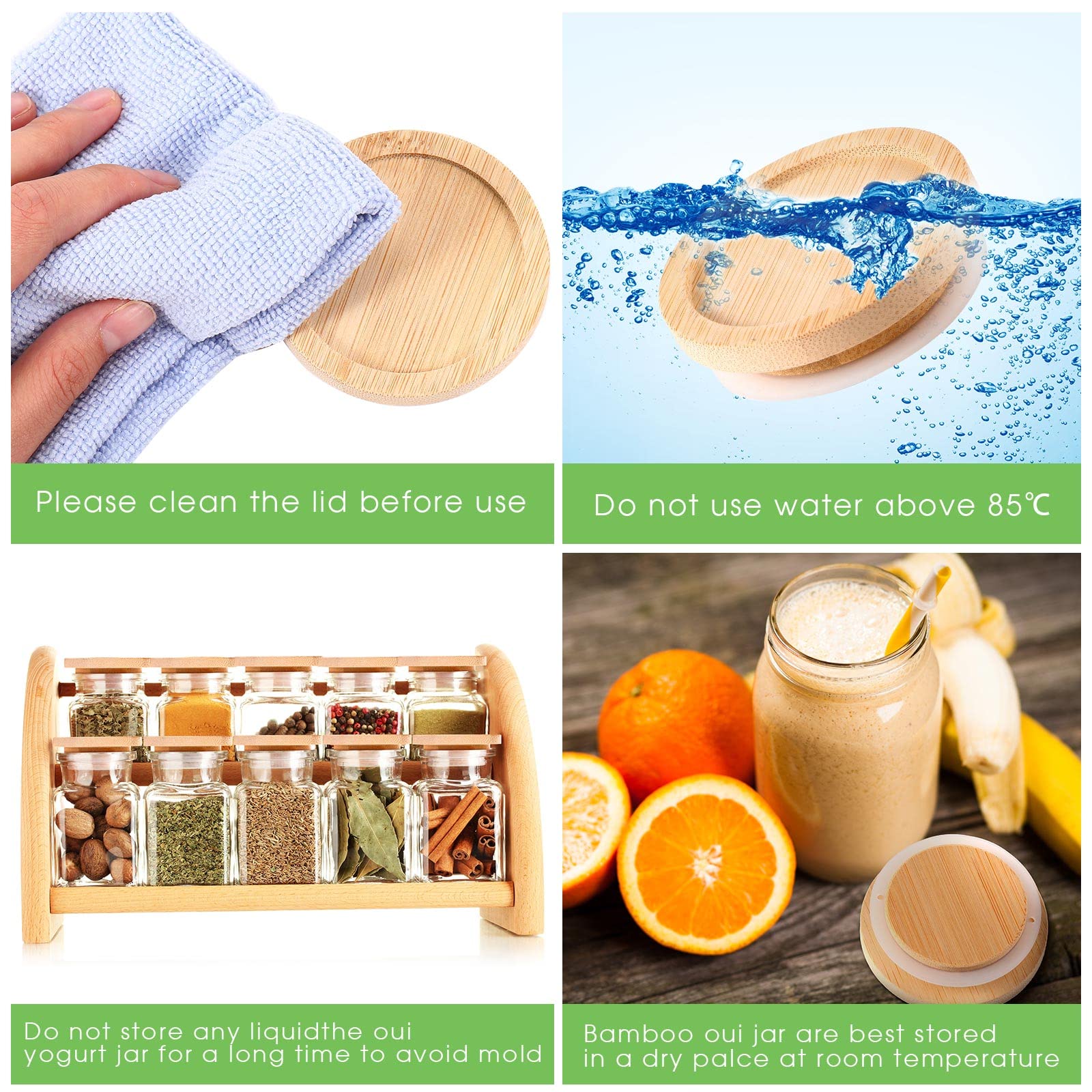 Oui Yogurt Jar Lids Set Bamboo Wood Lids With Silicone Sealing Rings Storage Canning Jar Bamboo Lids Wide Mouth Jar Lids Oui Lid