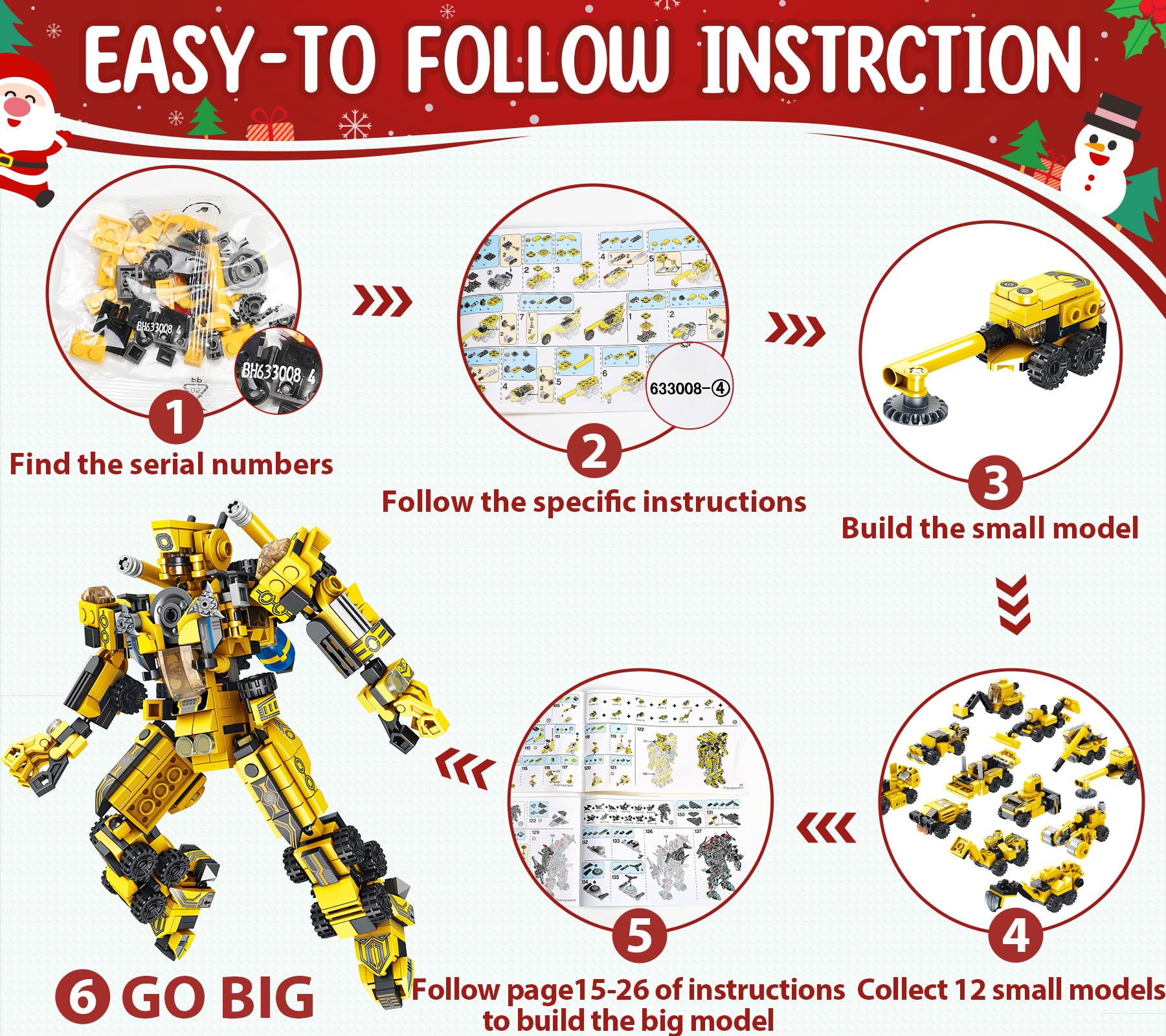 Qinline Kids Advent Calendar 2025 for Boys, 24 Days Christmas STEM Robot Building Blocks Countdown Calendar Gifts Box with 25-in