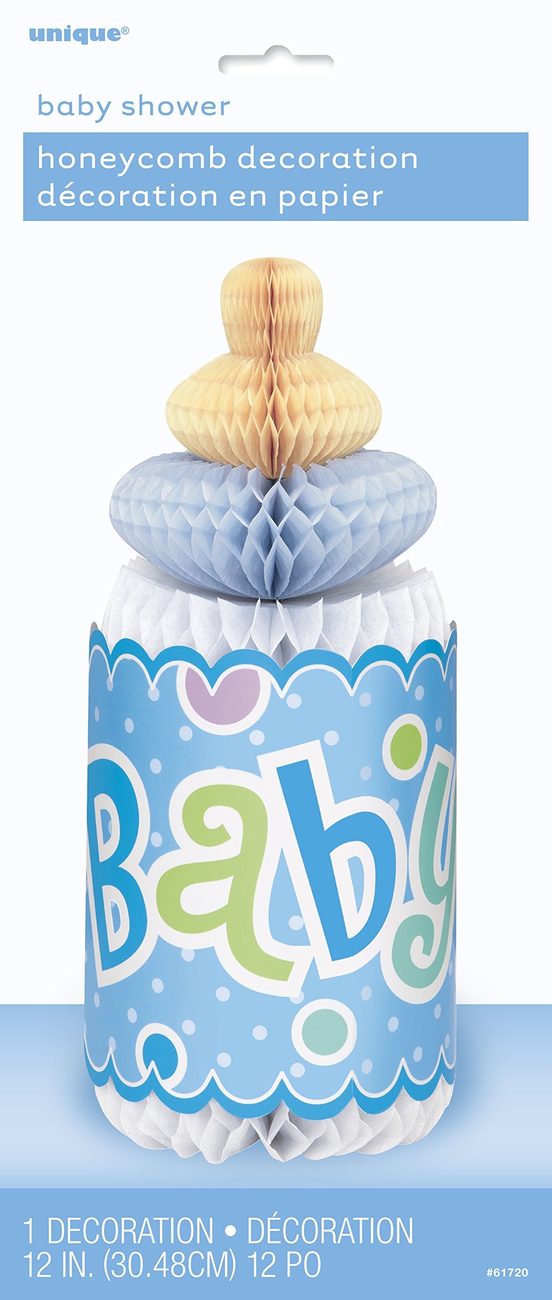 Baby Shower Blue Bottle-Shaped Paper Honeycomb Decoration - 12'', 1 Piece - Ideal For Gender Reveals, Baptisms, 1St Birthdays
