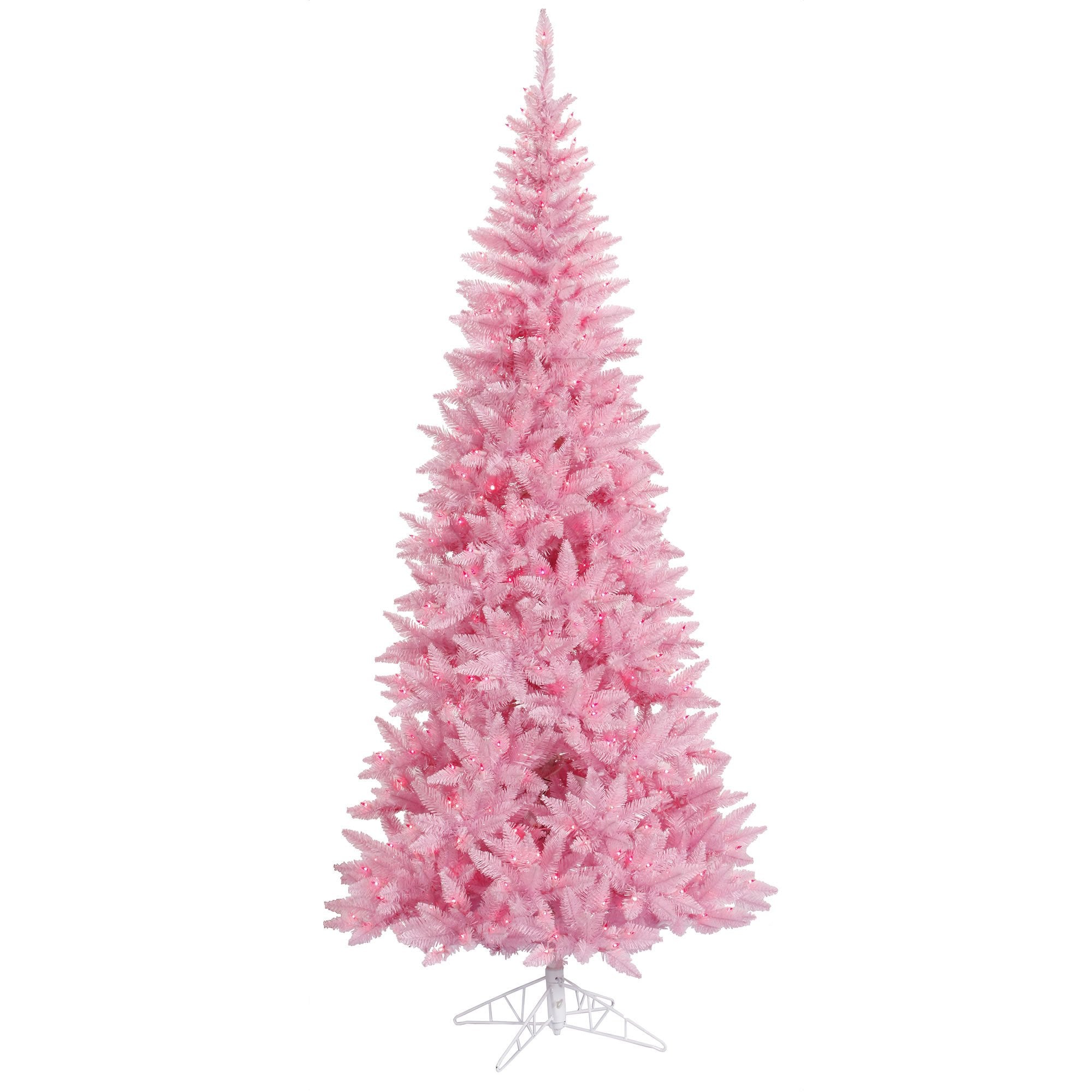 Vickerman 5.5' Pink Fir Slim Artificial Christmas Tree, Pink Dura-lit LED Lights - Faux Fir Christmas Tree - Seasonal Indoor Hom