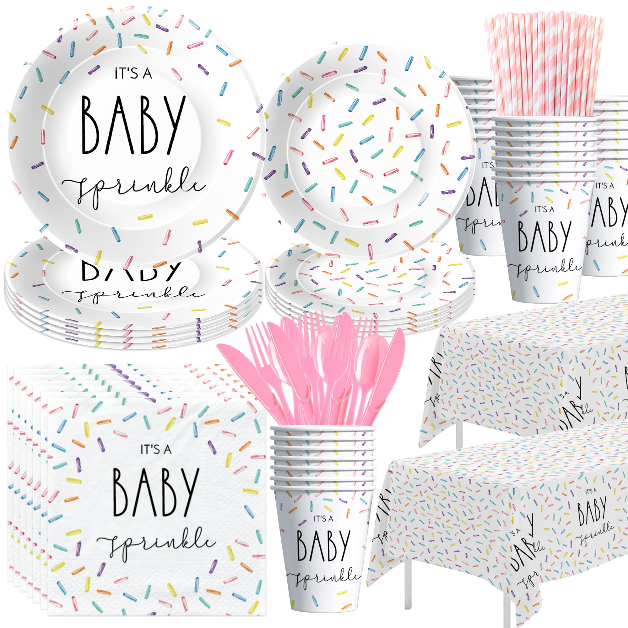 Xenorik Sprinkle Baby Shower Decorations - ITS A Baby Sprinkle Party Decorations Tableware, Plate, Cup, Napkin, Cutlery, Tablec