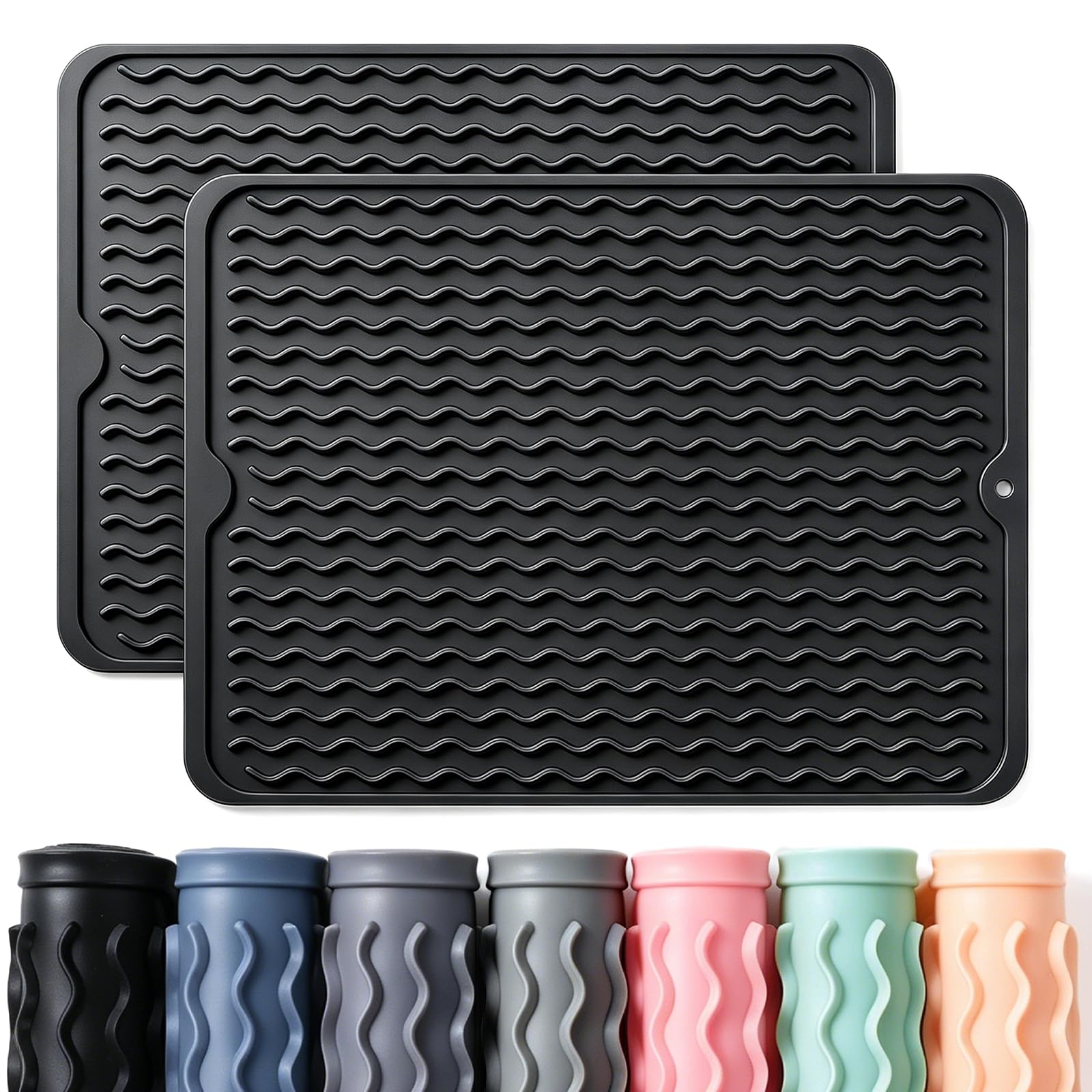 2 Pack Caketime Silicone Dish Drying Mat for Kitchen Counter Cooking Baking Coffee Bar Hot Pads Accessories Dining Home Essentia