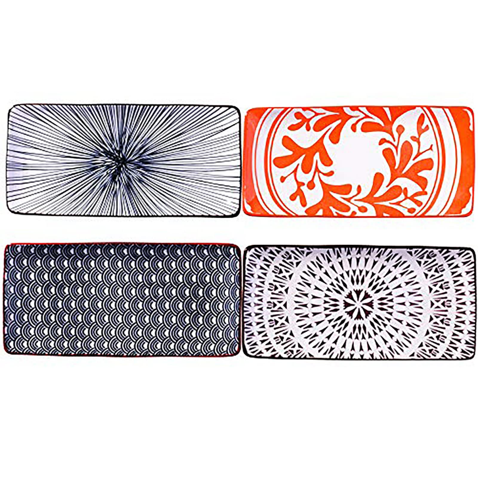 Bosili 9.7 Inch Japanese Sushi Plate Set Of 4 Long Rectangle Plates Serving Trays For Desserts Dumplings Sushi And Chicken Wings