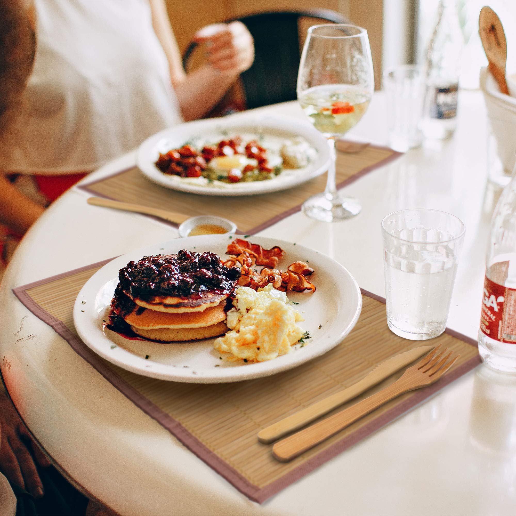 Bamboomn Premium Solid Bamboo Dinner Fork 8'' - All Natural Reusable Dinnerware - 10 Pcs