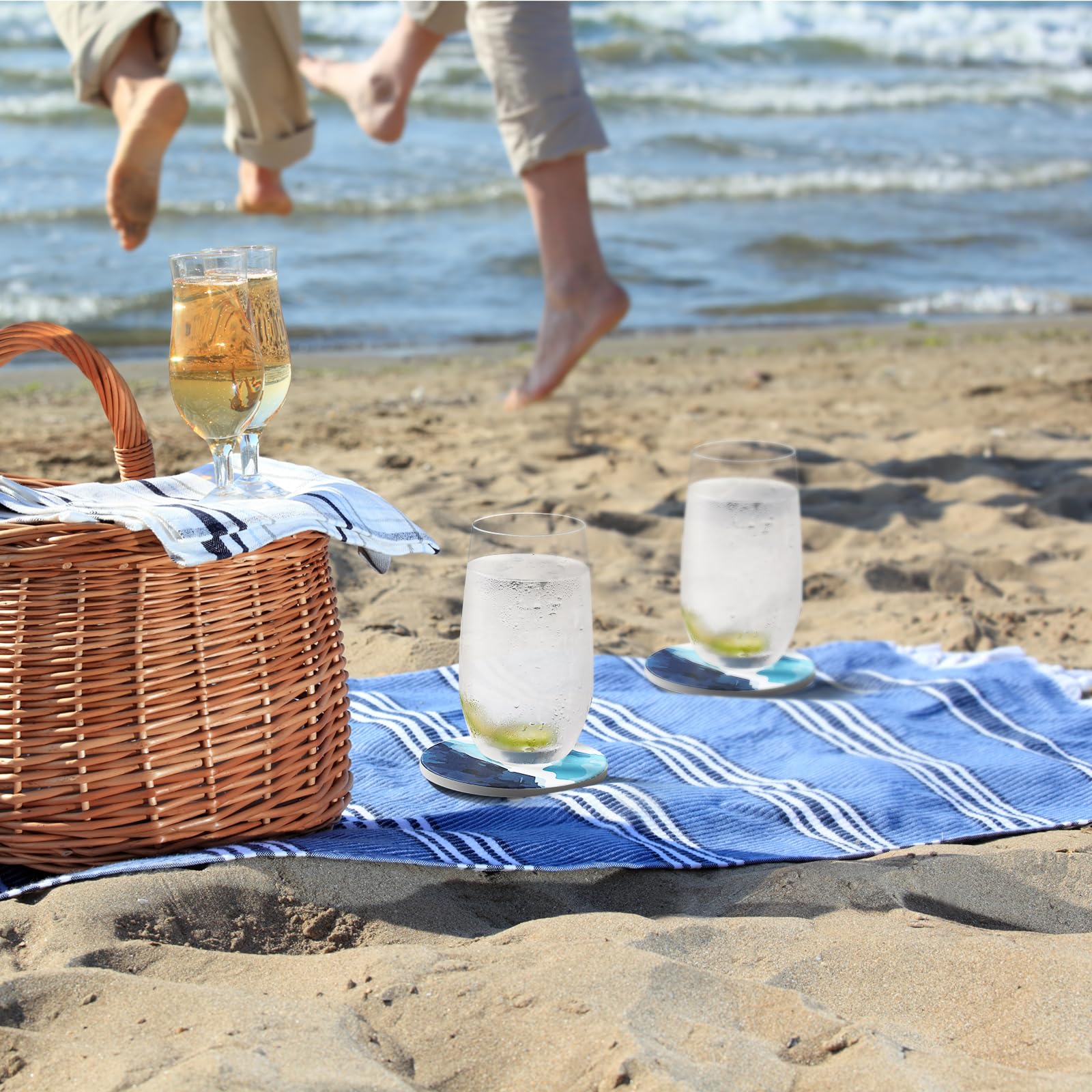 Lifver Absorbent Drink Coasters With Holder, Set Of 6 Ceramic Coasters Set With Cork Base, For Kinds Of Drinking Glasses, 4 Inch