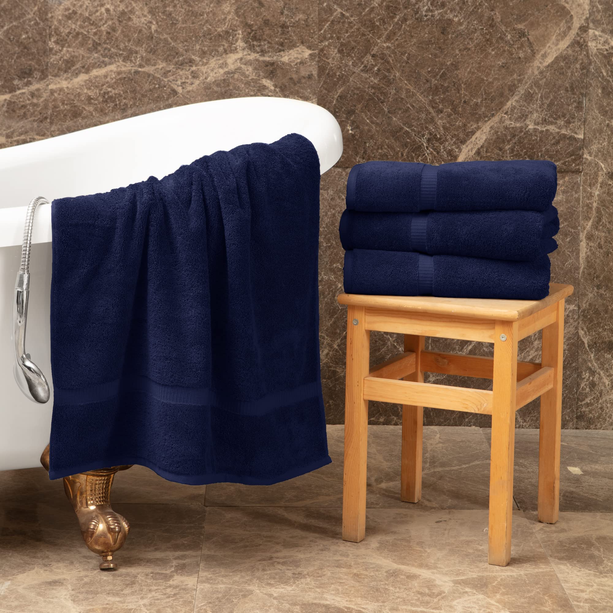 Towel Bazaar Premium Turkish Cotton Super Soft and Absorbent Towels (4-Piece Bath Towels  Navy Blue)