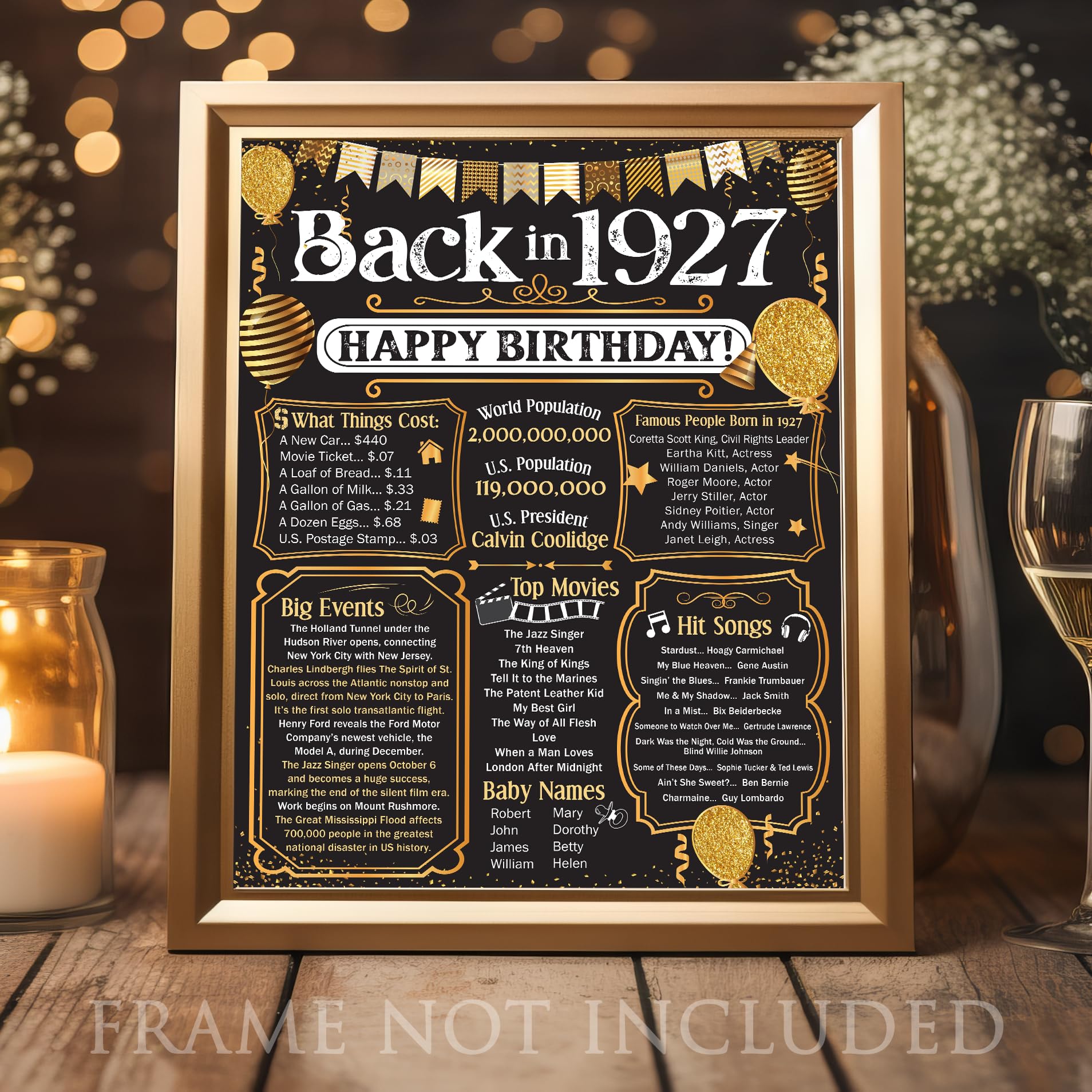 98th Birthday Party Decorations for 98th Birthday (Ninety-eight) - Remembering The Year 1927 - Party Supplies - Gifts for Men an
