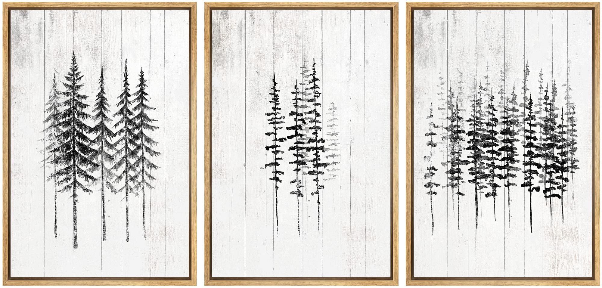 Signwin Framed Canvas Print Wall Art Group Of Black And Gray Trees Decorative Shapes Illustrations Modern Art Rustic Relax/Calm
