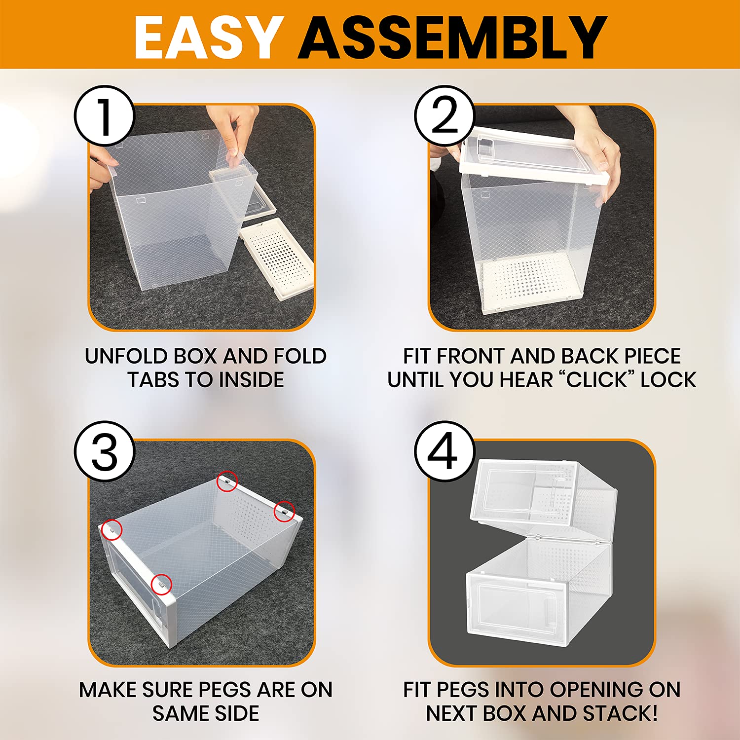 Boxy Concepts Plastic Hat Organizer For Baseball Caps (6-Pack) Easy Assembly, Stylish, Dust-Proof, Transparent, Stackable With O