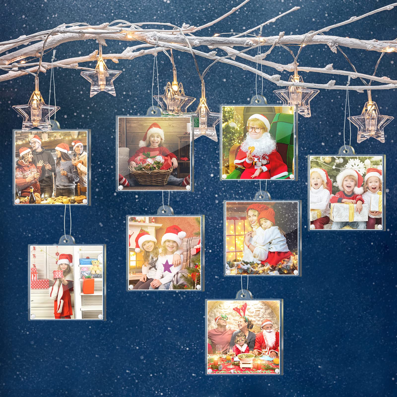 Weysat 8 Pcs Christmas Acrylic Photo Ornaments Hanging Picture Frame Ornaments Wallet Size Picture Frames for Christmas Tree Dec