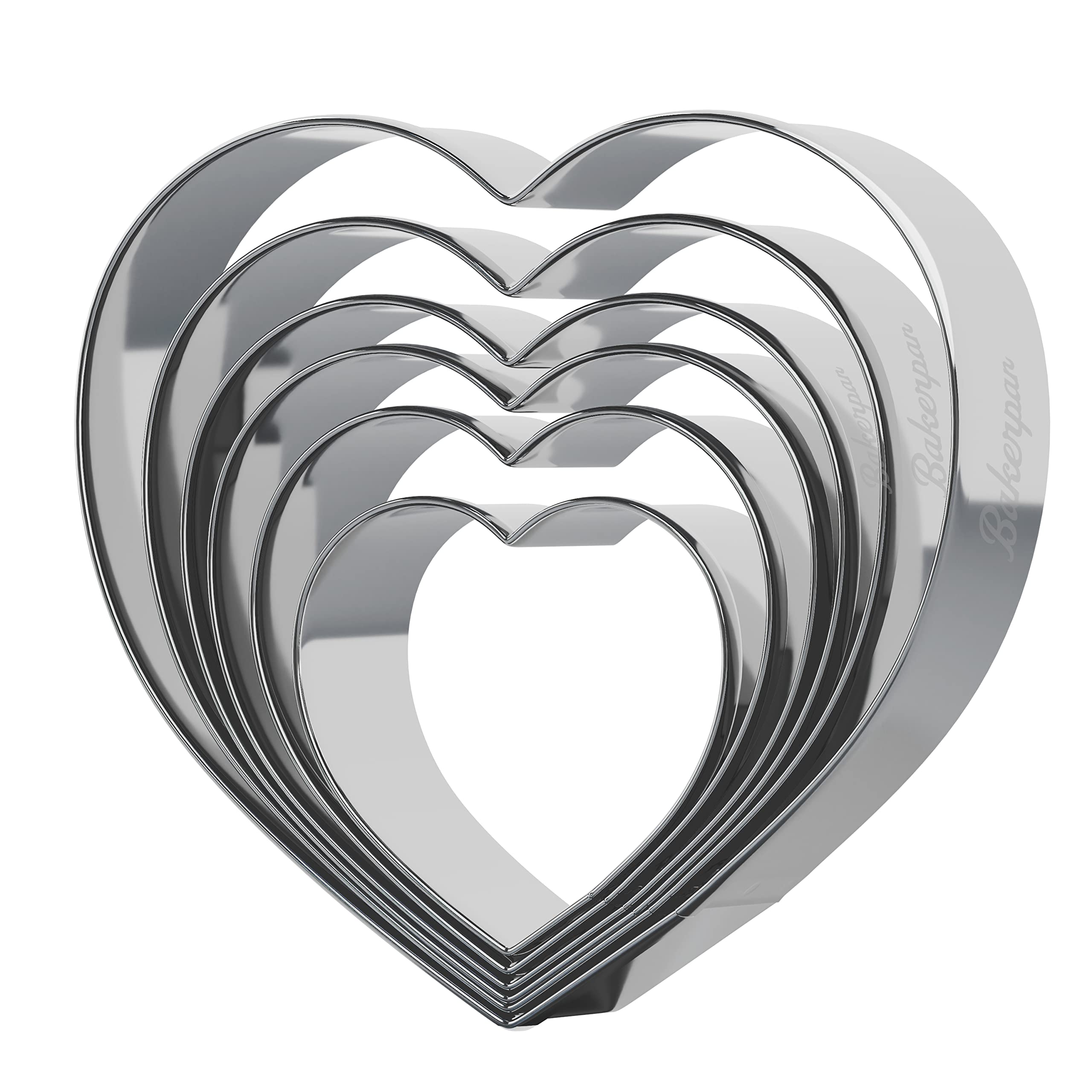 Bakerpan Stainless Steel Heart Cookie Cutter Shapes - Set of 6 Sizes