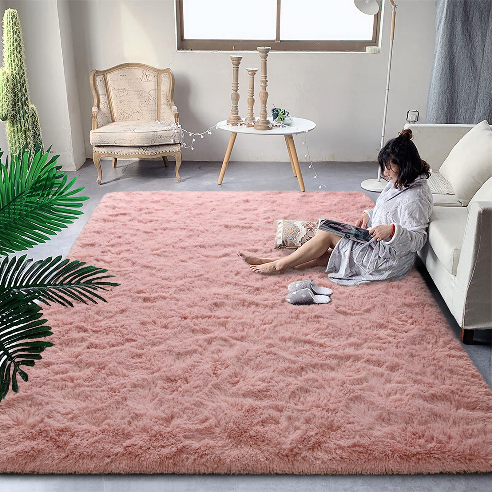 DweIke Fluffy Shaggy Area Rug, Pink Plush Rugs for Living Room Bedroom, Soft Carpets for Kids Girls Boys Room, Extra Large Fuzzy