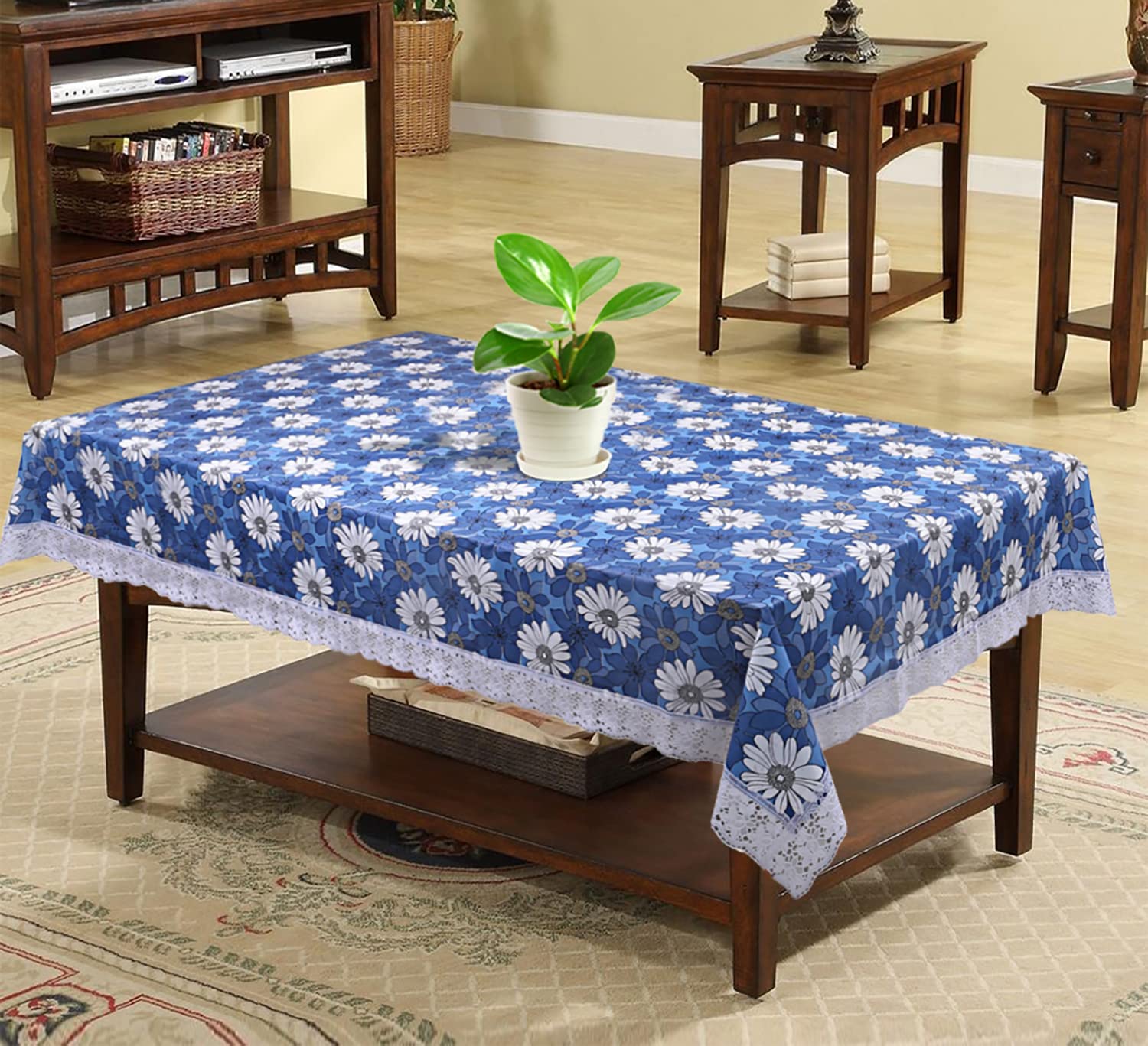 Kuber Industries Flower Design PVC 4 Seater Center Table Cover 40x60 (Blue), Standard, HS43KUBMART025561