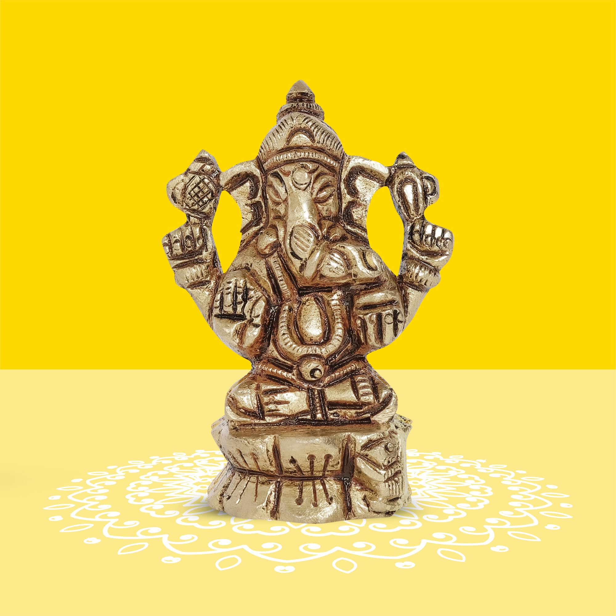 10Club Lord Ganesha Idol - 1Pc (5.9 cm, 160 Grams) - 100% Pure Brass | Ganesha Sitting on a Lotus | For Desk, Car, Home Decor an