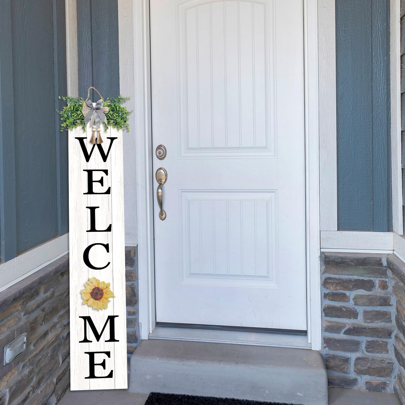 Interchangeable Outdoor Welcome Sign for Front Porch Standing 47  8 with 12 Pcs Icons Vertical Tall Leaner Outside Welcome Sign