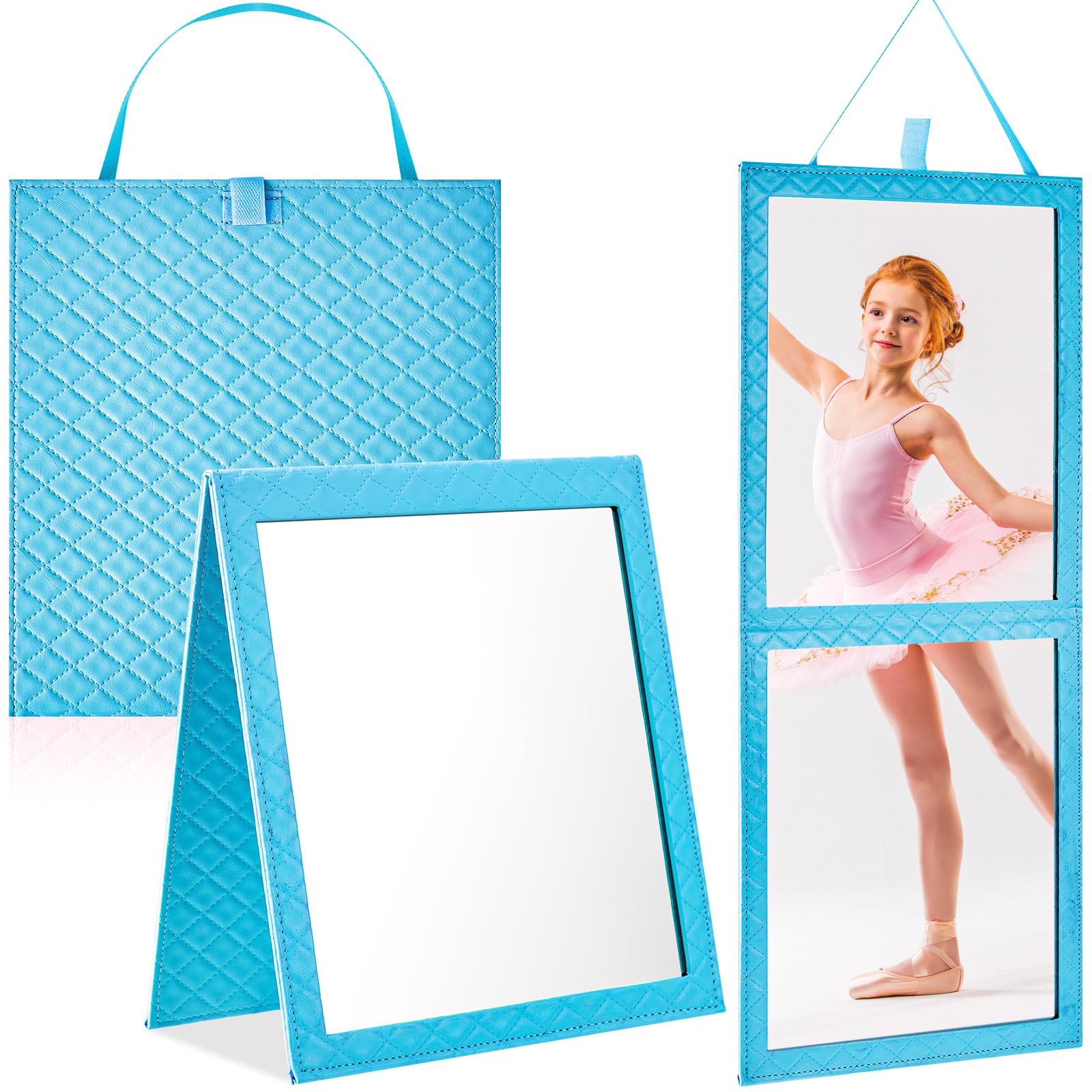 Foldable Backstage Mirror With Handle 33.5 X 13.4 Inch Leather Folding Hanging Mirror Rectangular For Travel Dance Bag Home Fitn