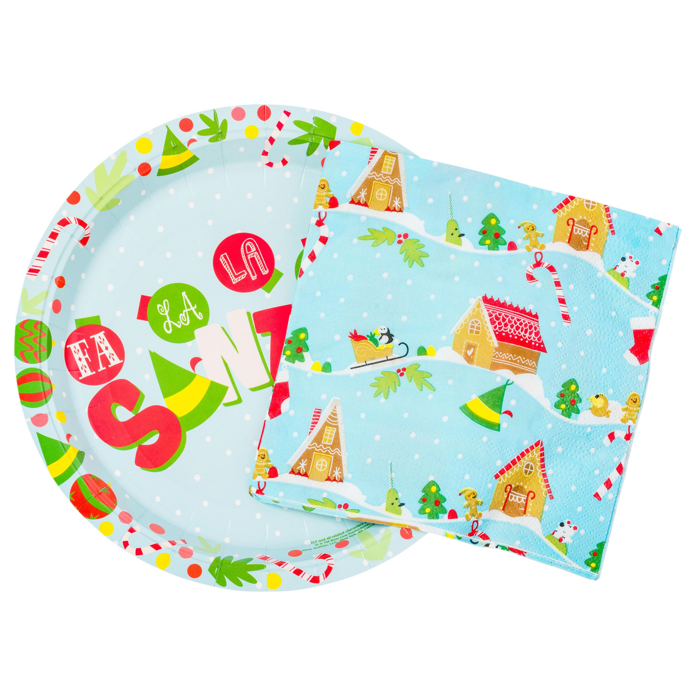 Silver Buffalo Elf Buddy The Elf Fa La La Santa Snow Christmas 32 Pack Partyware Disposable Paper Plates And Napkins
