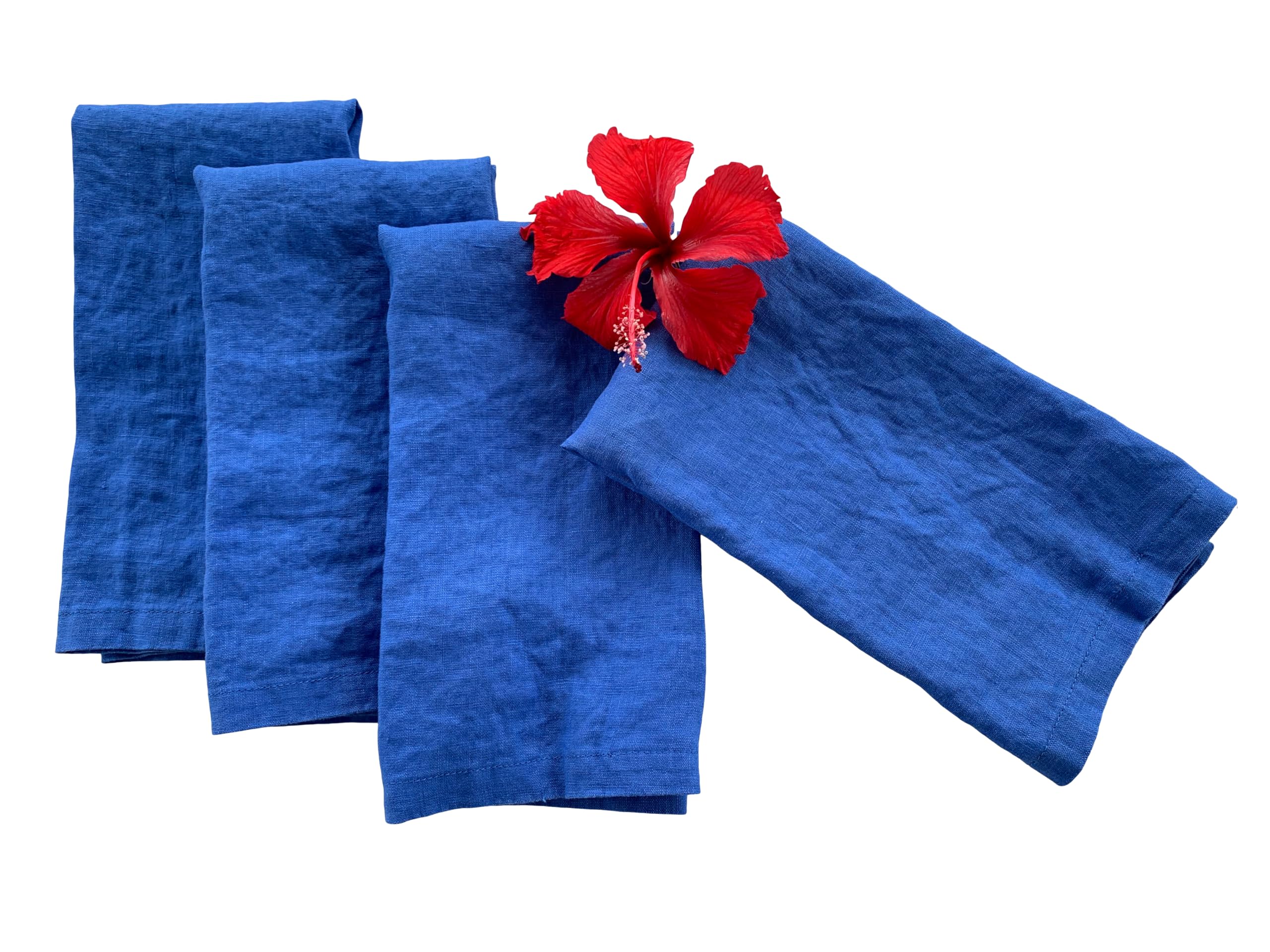 Linen Napkins -100% French Flax - Stonewashed Pure Linen Cloth Napkins - Size 18 Inch X 18 Inch - Set Of 4, Tropics (Blueberry)