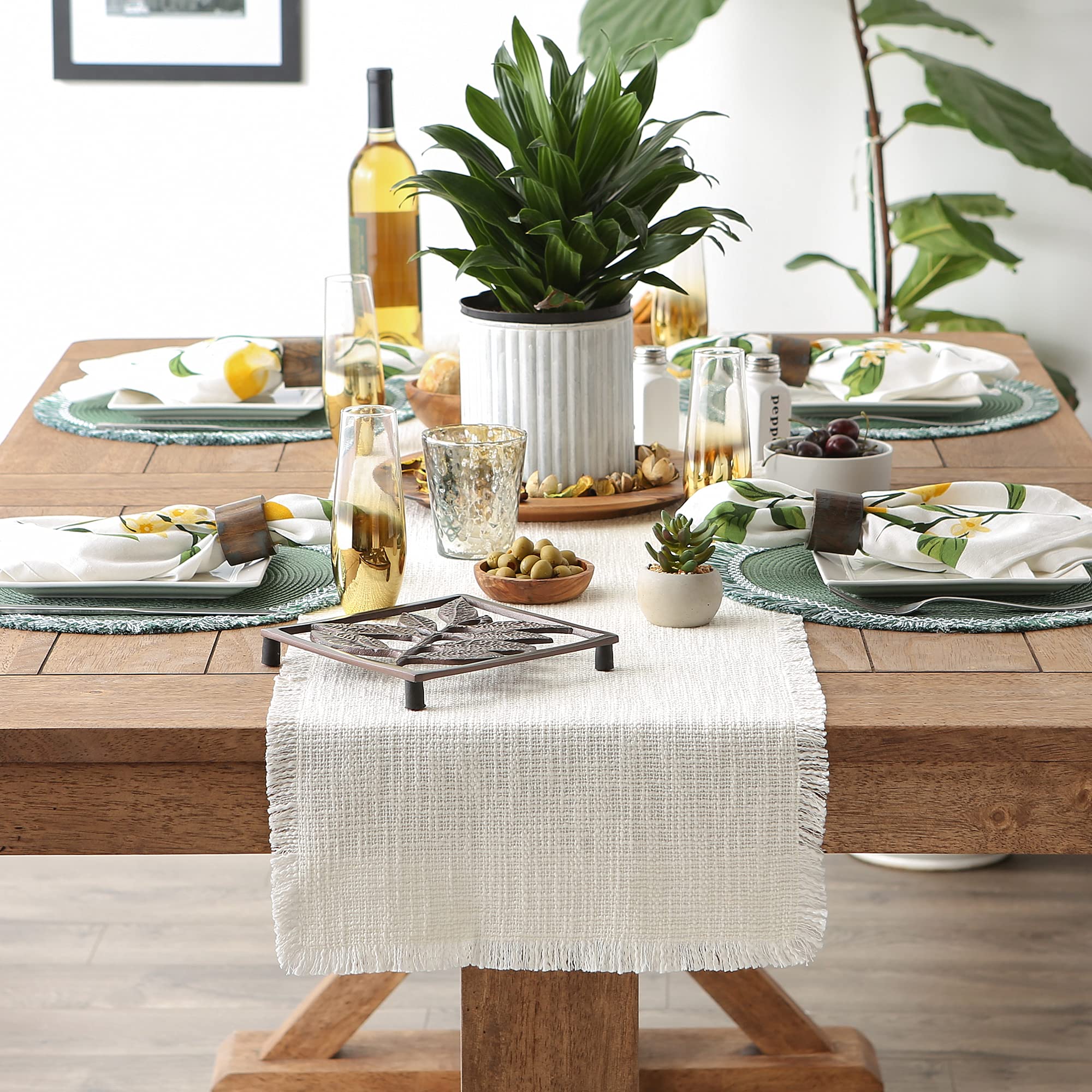 Dii Linen Tabletop Collection Machine Washable, Table Runner, 14.5X72, Cream