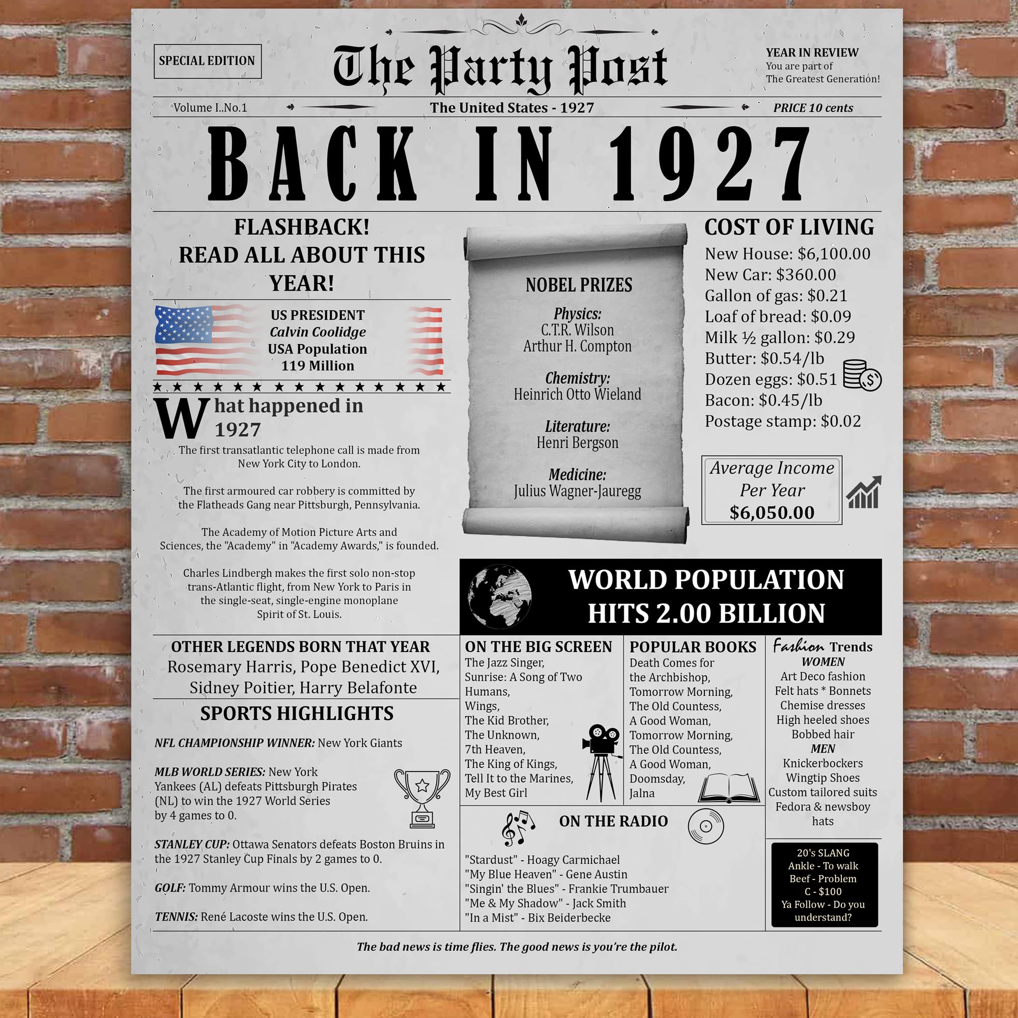 97Th Birthday Party Decorations Poster - 97 Years Ago Anniversary Card For Women And Men. Back In 1927 Home Decor Supplies For H