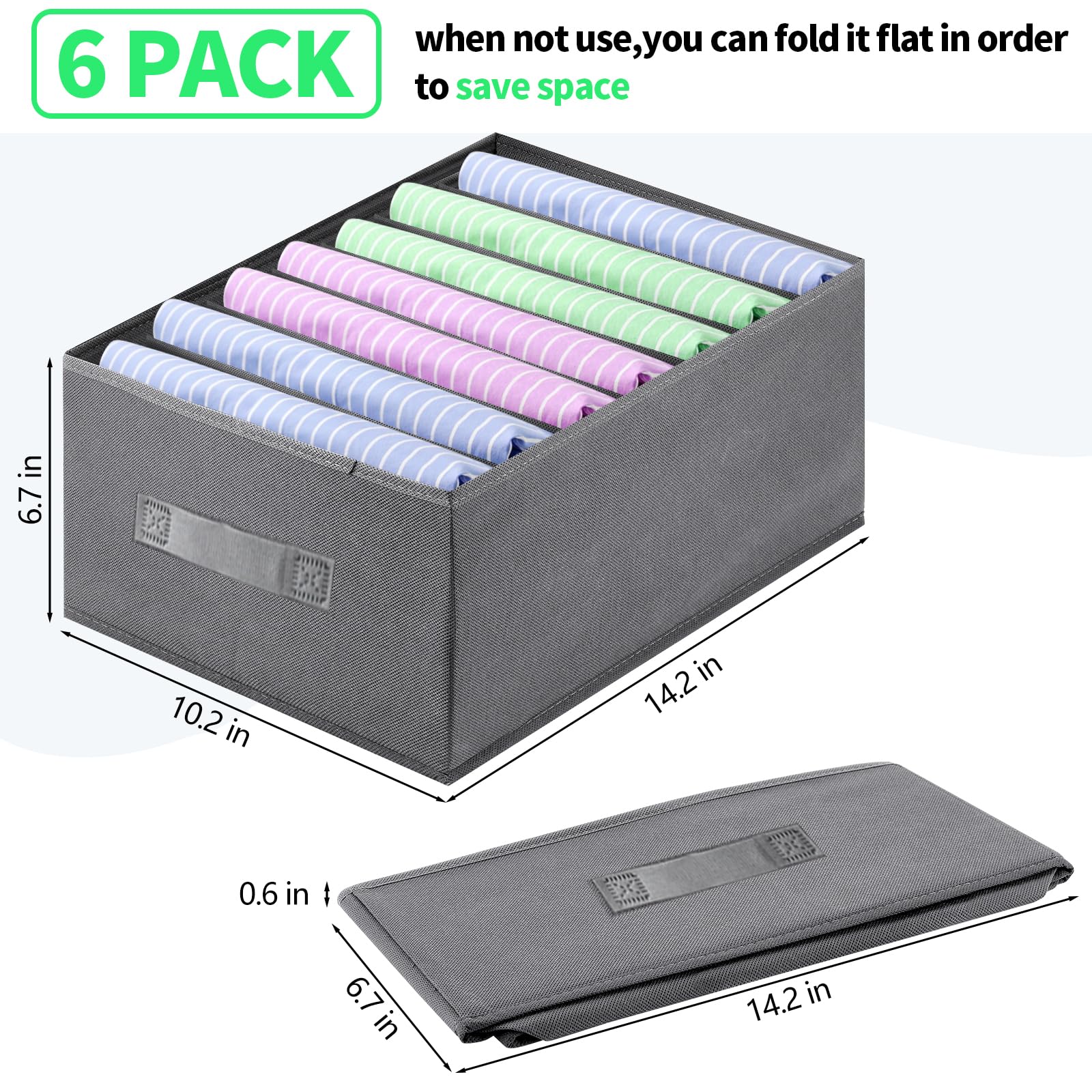 Jeans Organizer for Closet, Foldable Wardrobe Clothes Organizer with Handle, Stackable Closet Clothes Drawer Organizer Tshirts w