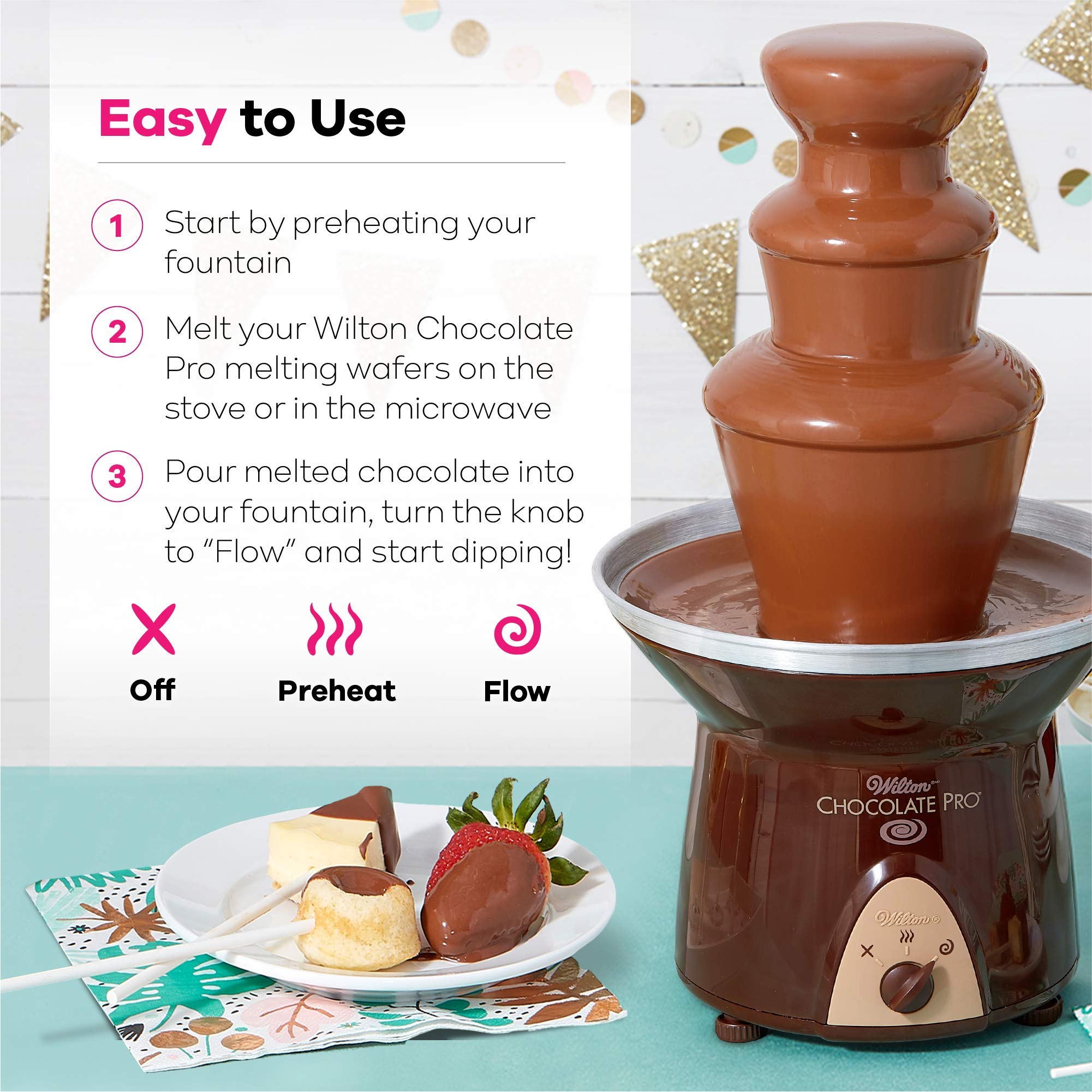 Wilton Chocolate Pro Chocolate Fountain And Fondue Fountain - Designed To Keep Chocolate Melted For Easy Treat Dipping, 3-Tier,
