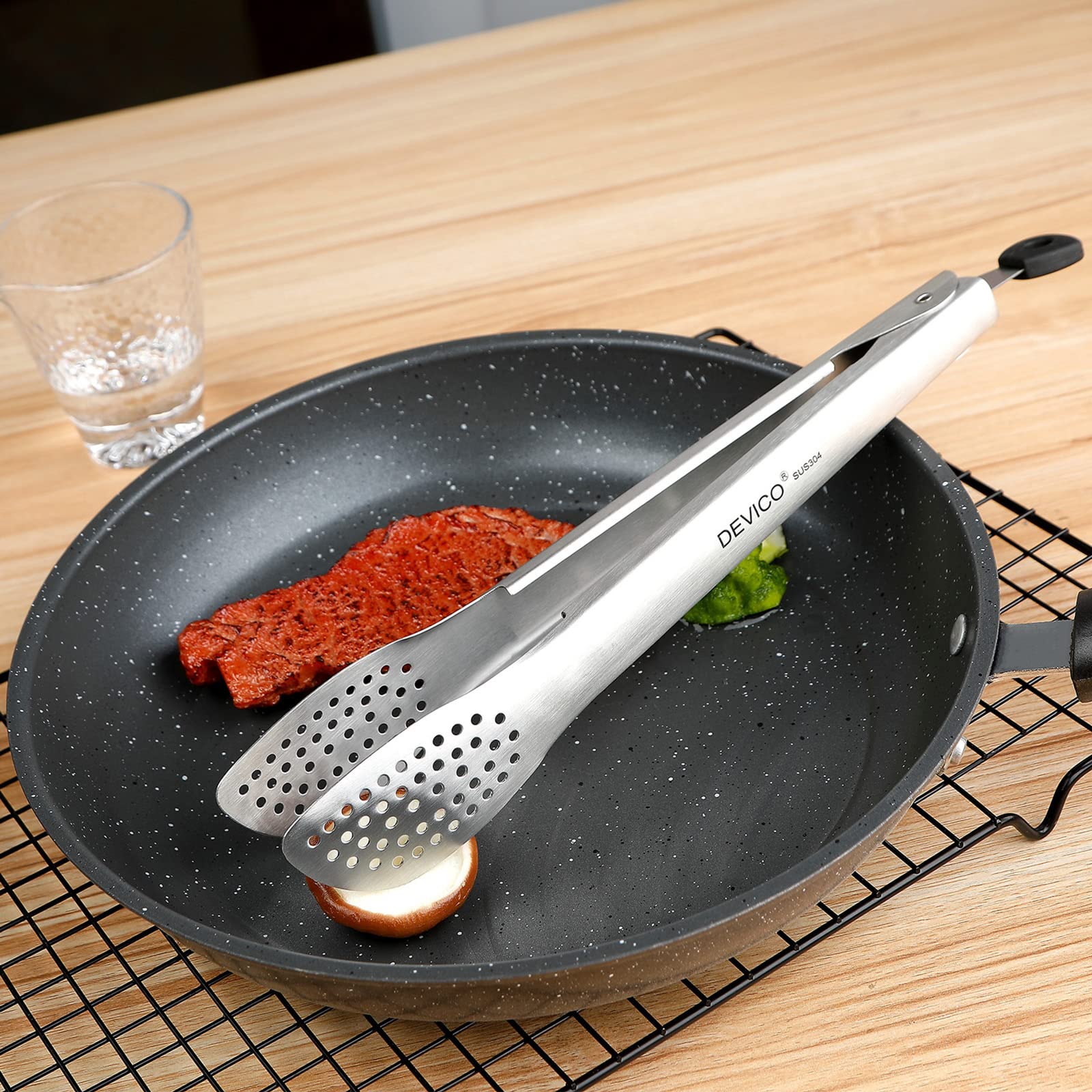 Devico Kitchen Tongs For Cooking, 2-Piece 12 Inch 18/8 Stainless Steel Metal Bbq Grill Tongs With Lock