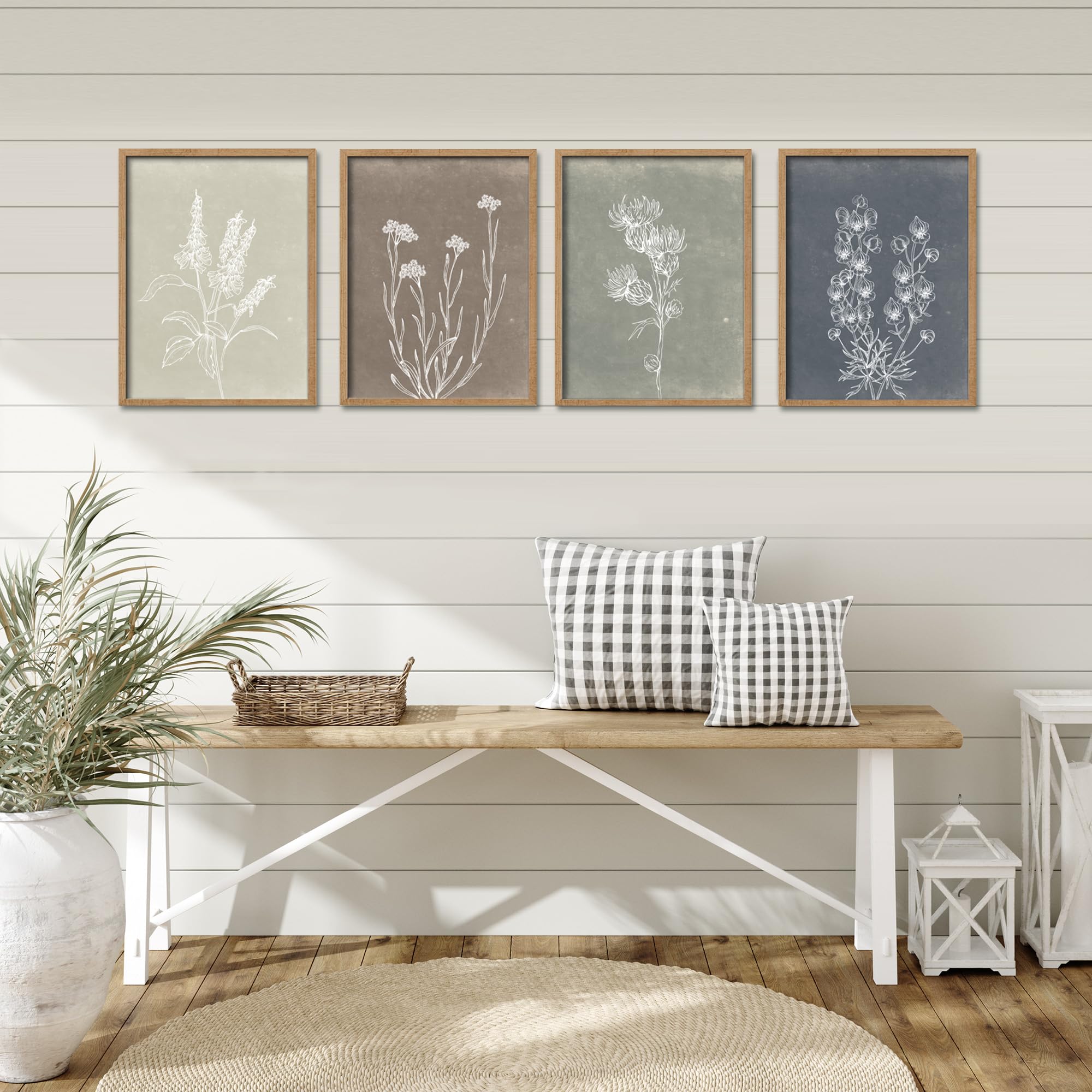 Heiple Framed Boho Wall Art Set Of 4 Wooden Wall Art For Rustic Vintage Farmhouse Home Living Room Bedroom Bathroom Kitchen Wall
