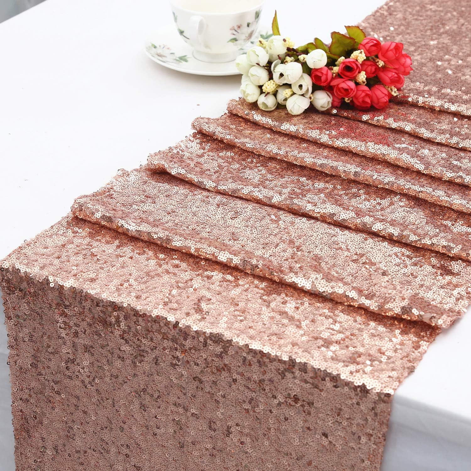 Partydelight Table Runner 12 X 108 Inch 6 Pack Rosegold Sequin For Wedding Bridal Shower Fall Thanksgiving Valentine'S Christmas