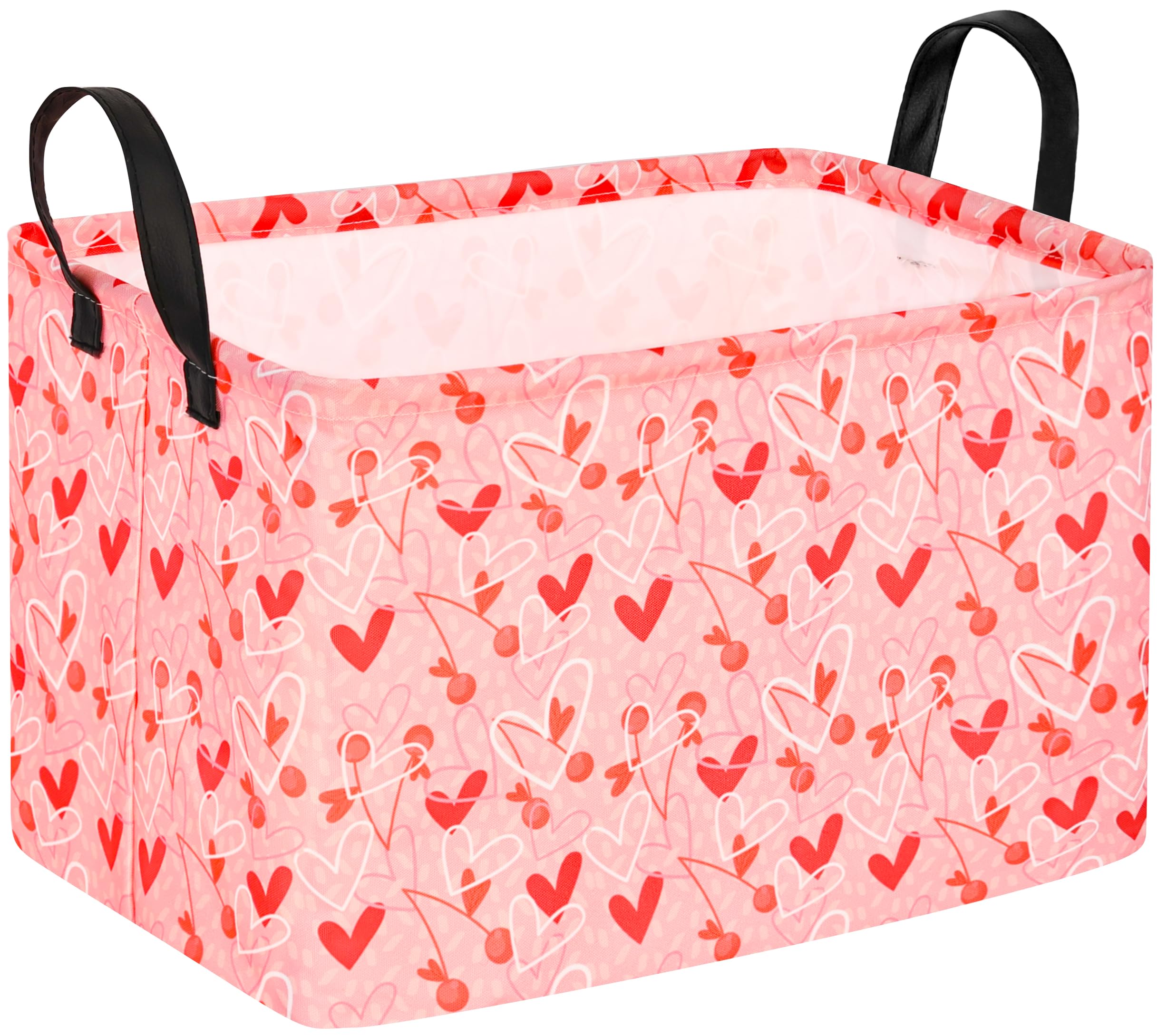 KUNRO Rectang Heart Valentines Storage Basket Gift Shelf Basket Baby Storage Bin, Kids Toy Basket Organizer Box for With Handle