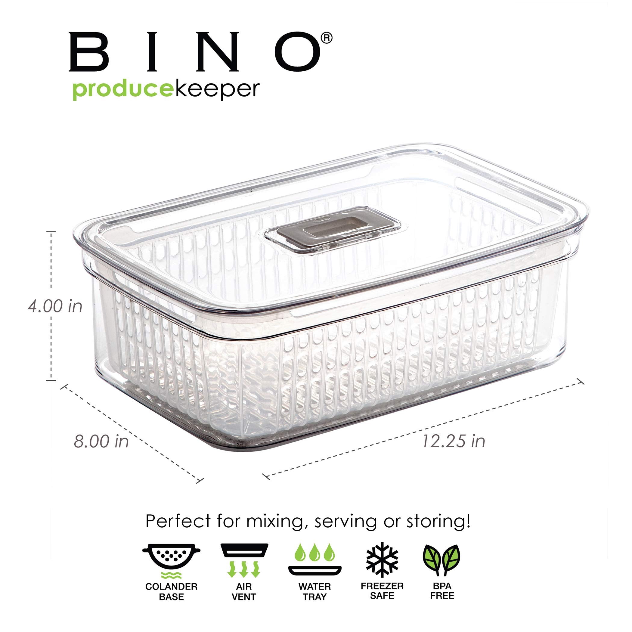 Bino | Produce Saver - 15.2 Cup/3.6L | Fridge Storage Containers For Fruits And Vegetables | Vegetable Storage With Adjustable A