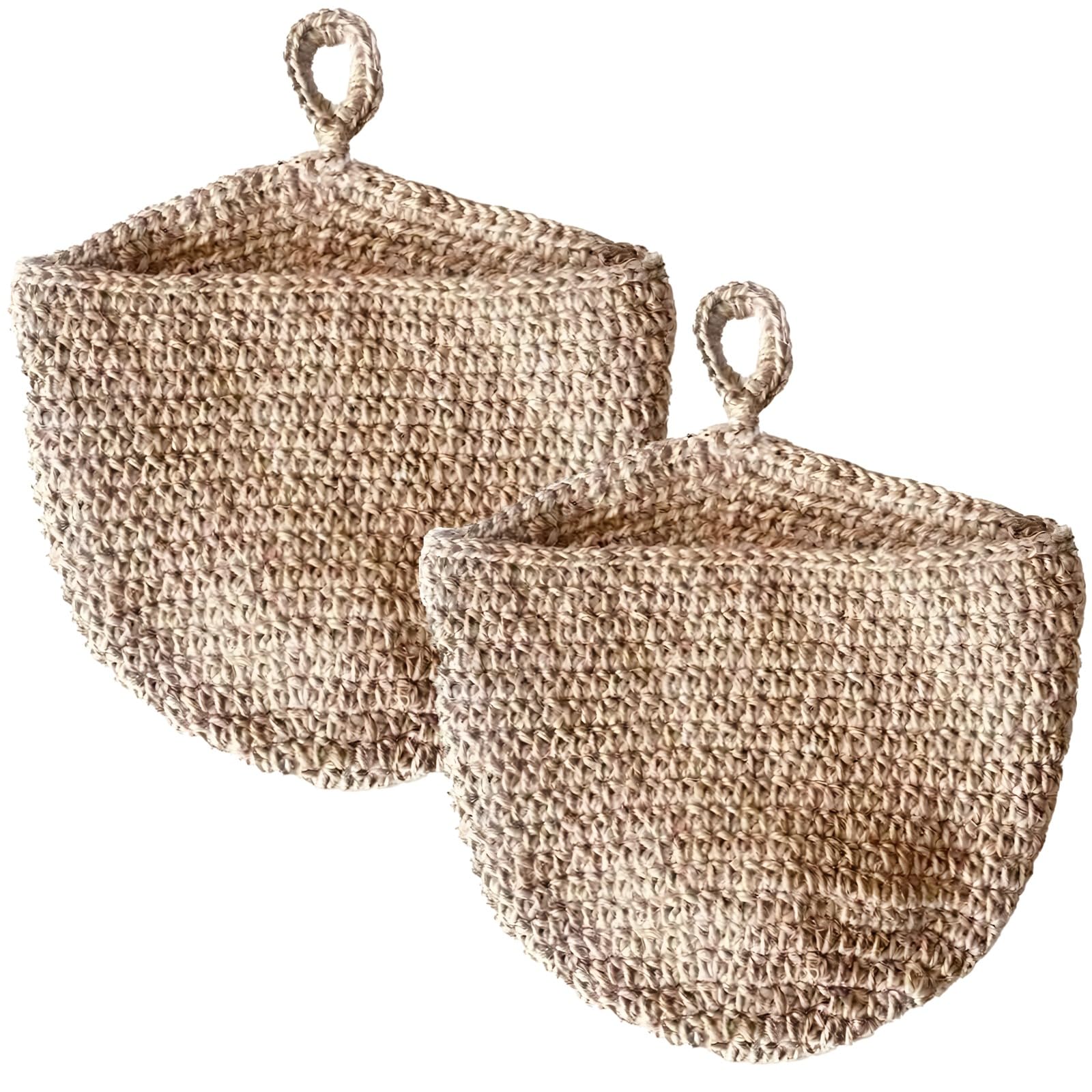 2 Pcs Hanging Vegetable Baskets for Kitchen, Cotton Rope Potato Onion Storage, Boho Produce Hammock, Space Saving Pantry Decor, 