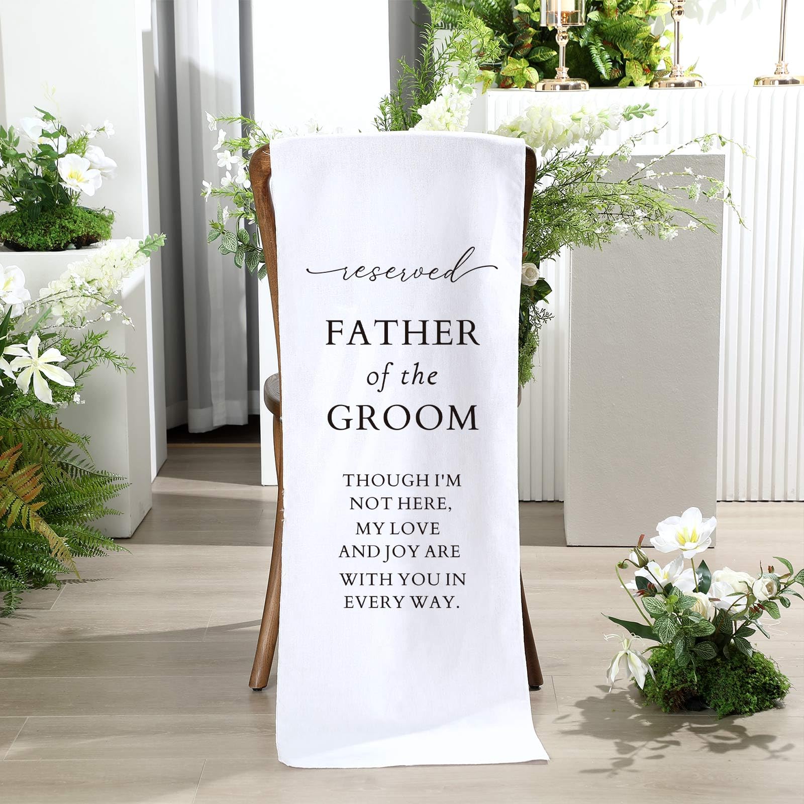 HunnmingRe Father of the Groom Wedding Memorial Reserved Chair Sign Banner in Loving Memory of Parents Celebrating from Heaven W