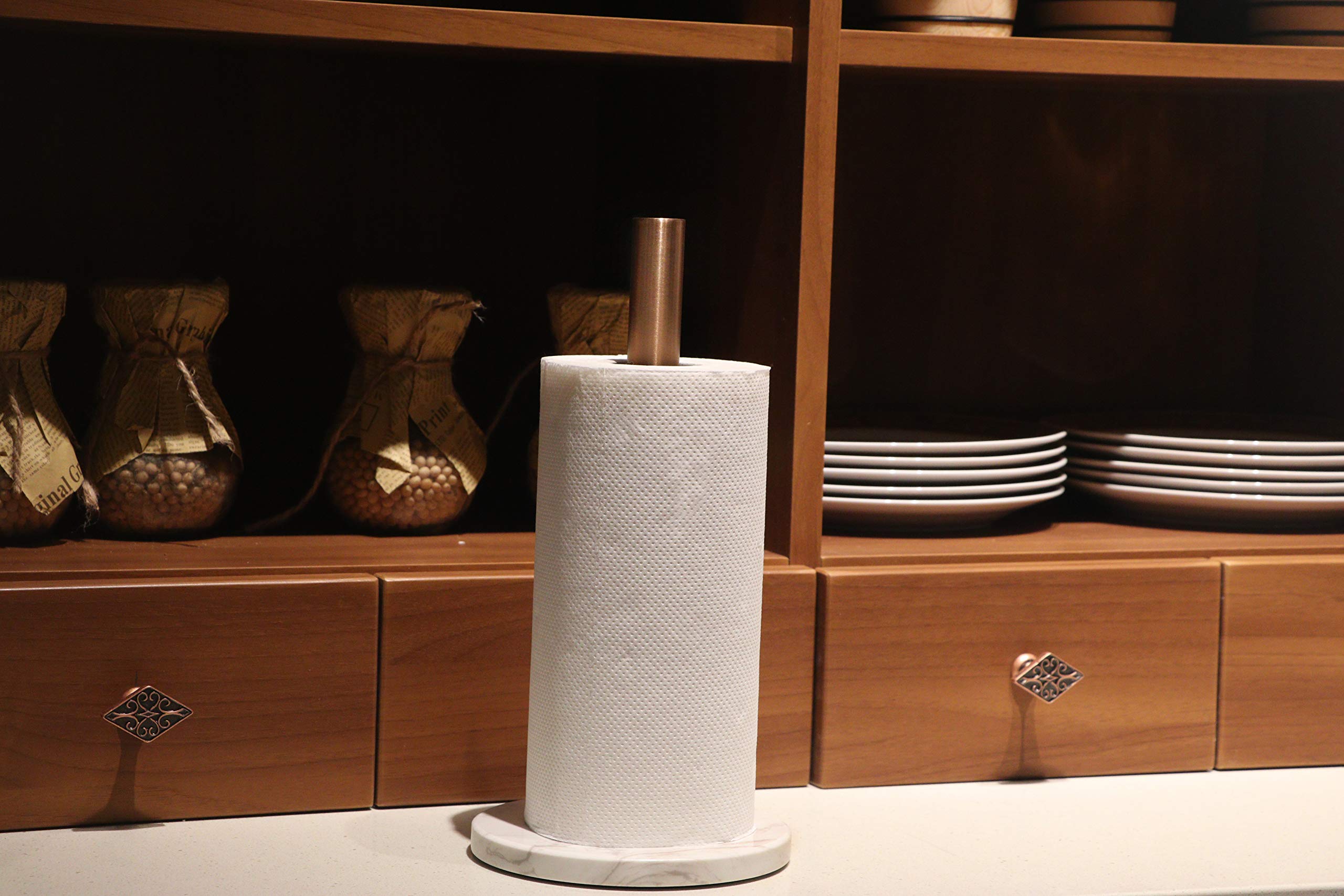 LUTAVOY Marble Paper Towel Holder Copper Plated Paper Towel Holder with Marble Base (KZ33 - Bronze)