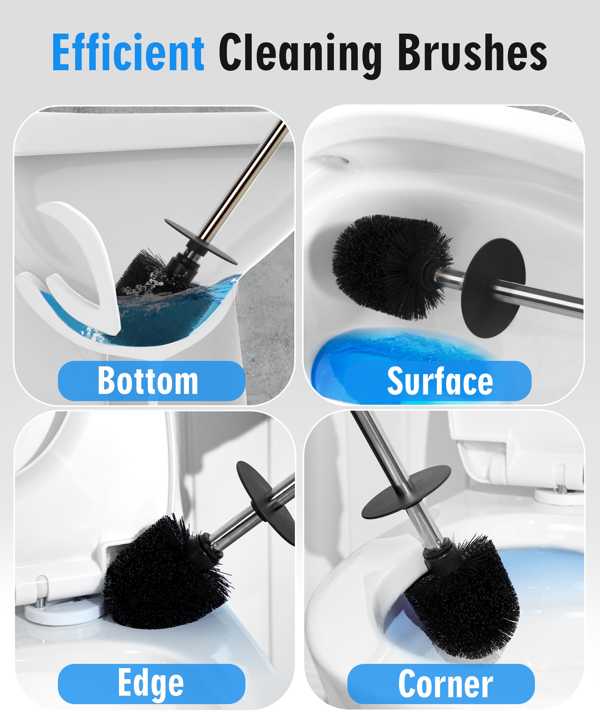 Viosuniu Ceramic Toilet Brush & Holder Set - Freestanding Deep-Cleaning Toilet Bowl Cleaner Brush, Stainless Steel Handle, Small