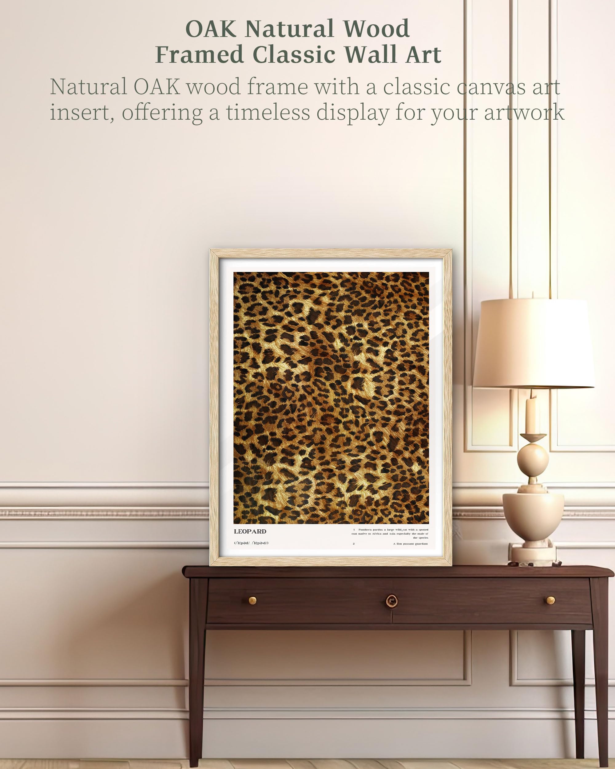 Ihery Natural Oak Wood Leopard Definition Framed Wall Art, 12X16 In Above Bed Bedroom Canvas Wall Decor, Trendy Gold Rosettes Ab