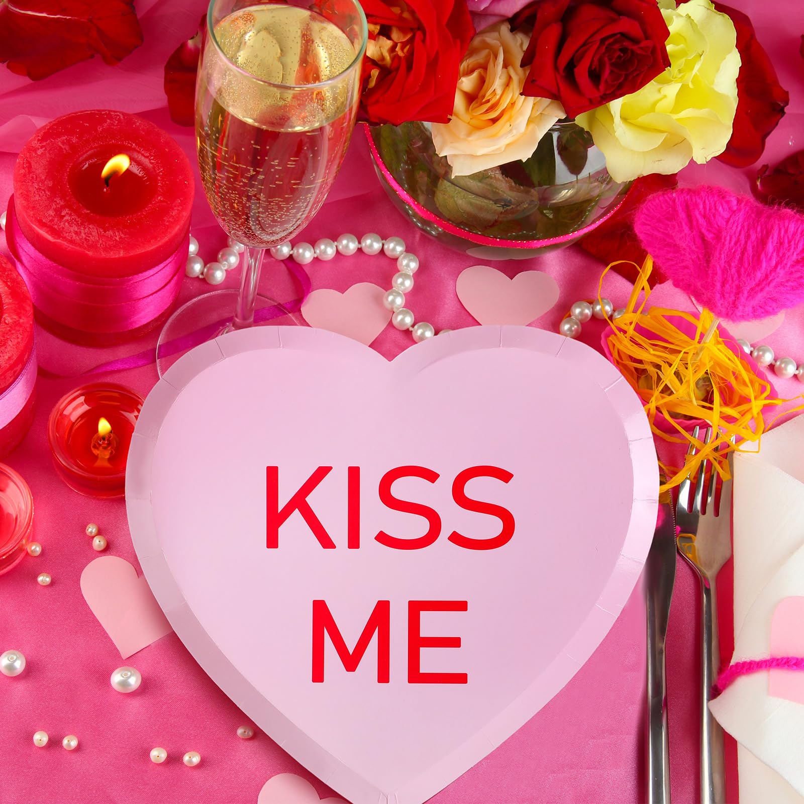 Uiifan 100 Pcs Valentine'S Day Paper Plates Conversation Heart Plates 9 Inch Valentine'S Heart Disposable Dinnerware Set For Gal