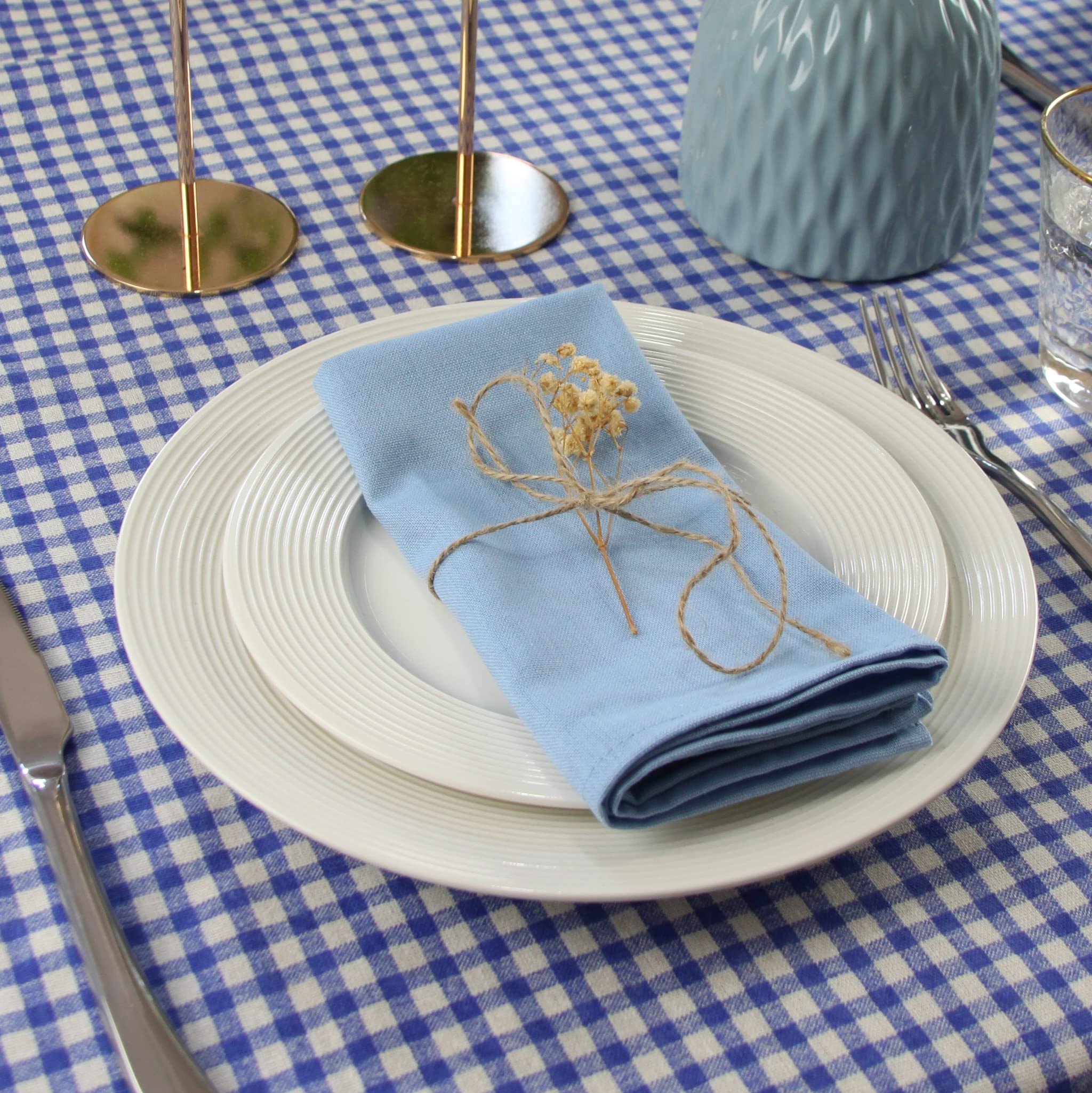 Infei Solid Color Cotton Linen Blended Thin Dinner Cloth Napkins - Set Of 12 (40 X 40 Cm) - For Events & Home Use (Multi Blue)
