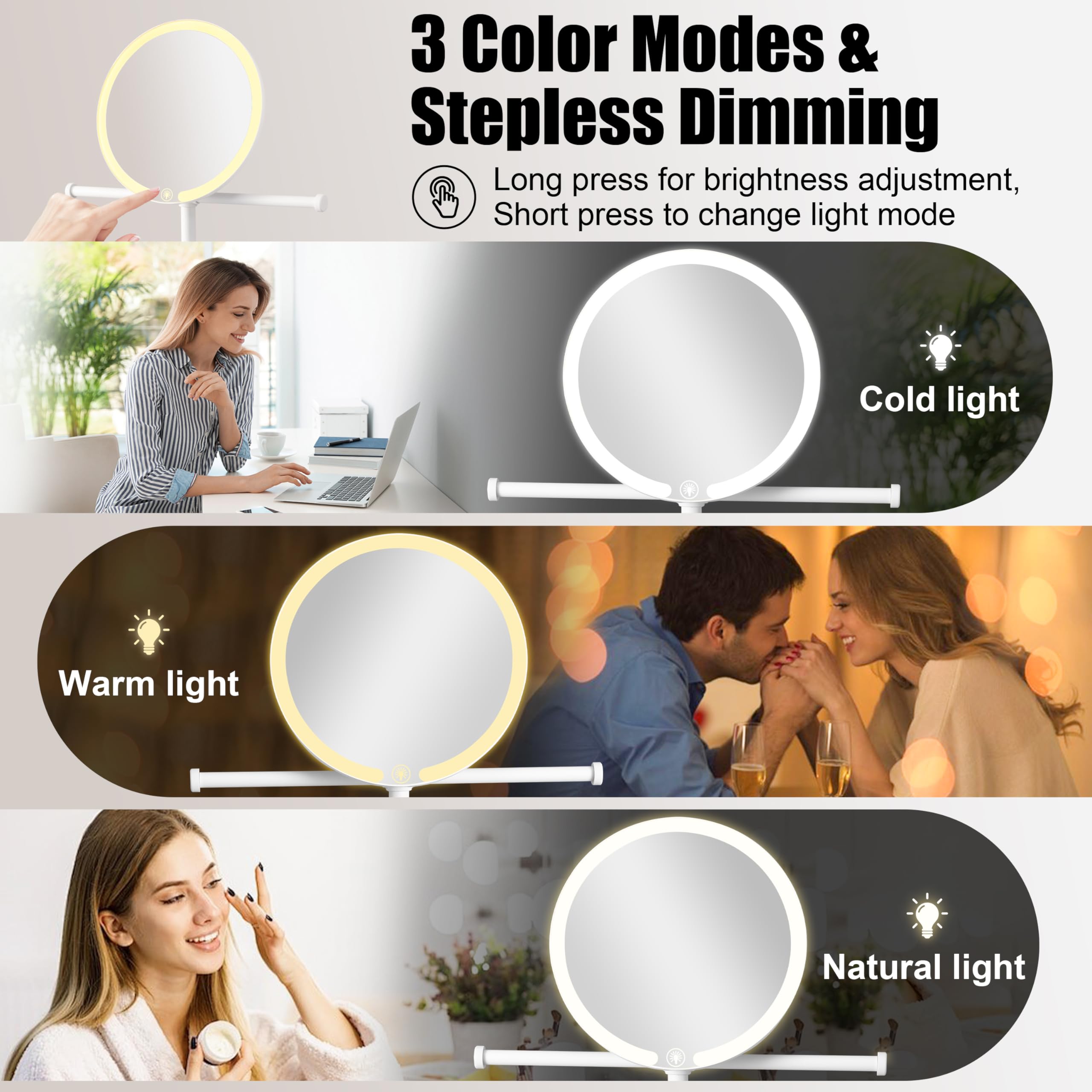 2 In 1Lighted Jewelry Organizer Stand With Makeup Mirror - Led Touch Control Vanity Mirror Necklaces Organizer - 3 Light Modes,