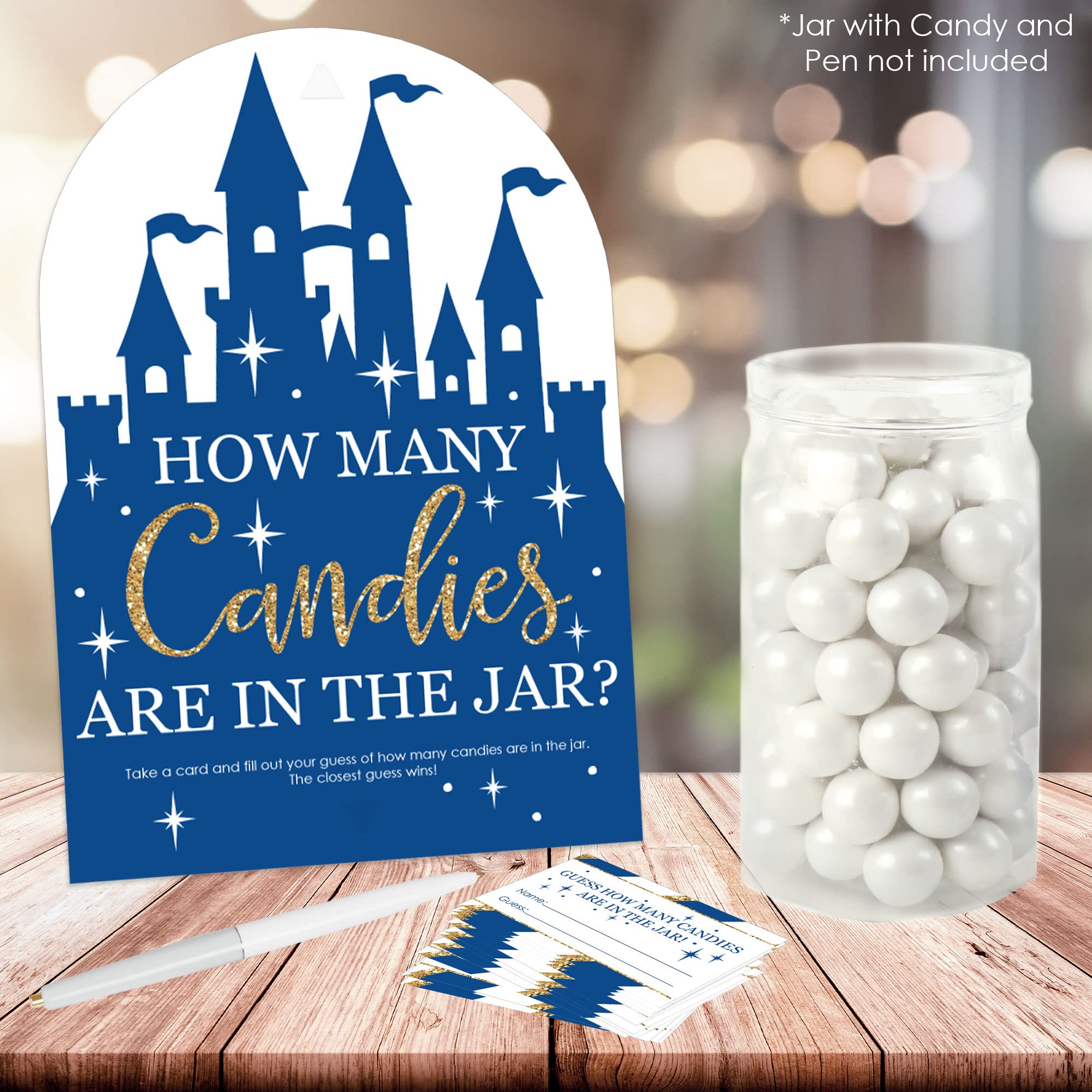 Big Dot Of Happiness Royal Prince Charming - How Many Candies Baby Shower Or Birthday Party Game - 1 Stand And 40 Cards - Candy