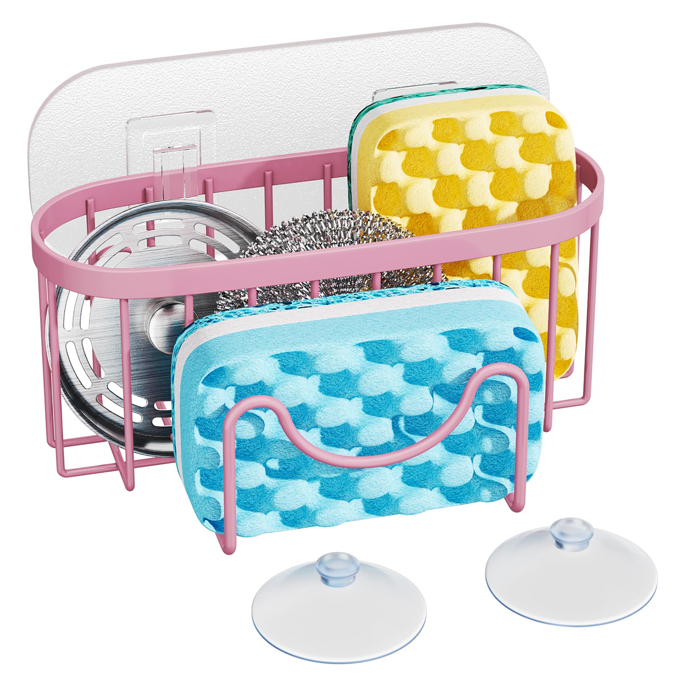 HapiRm Sponge Holder for Kitchen Sink - Sink Caddy with Unique M-Shaped, 2 Installation Methods Kitchen Organizer, Rustproof Sta