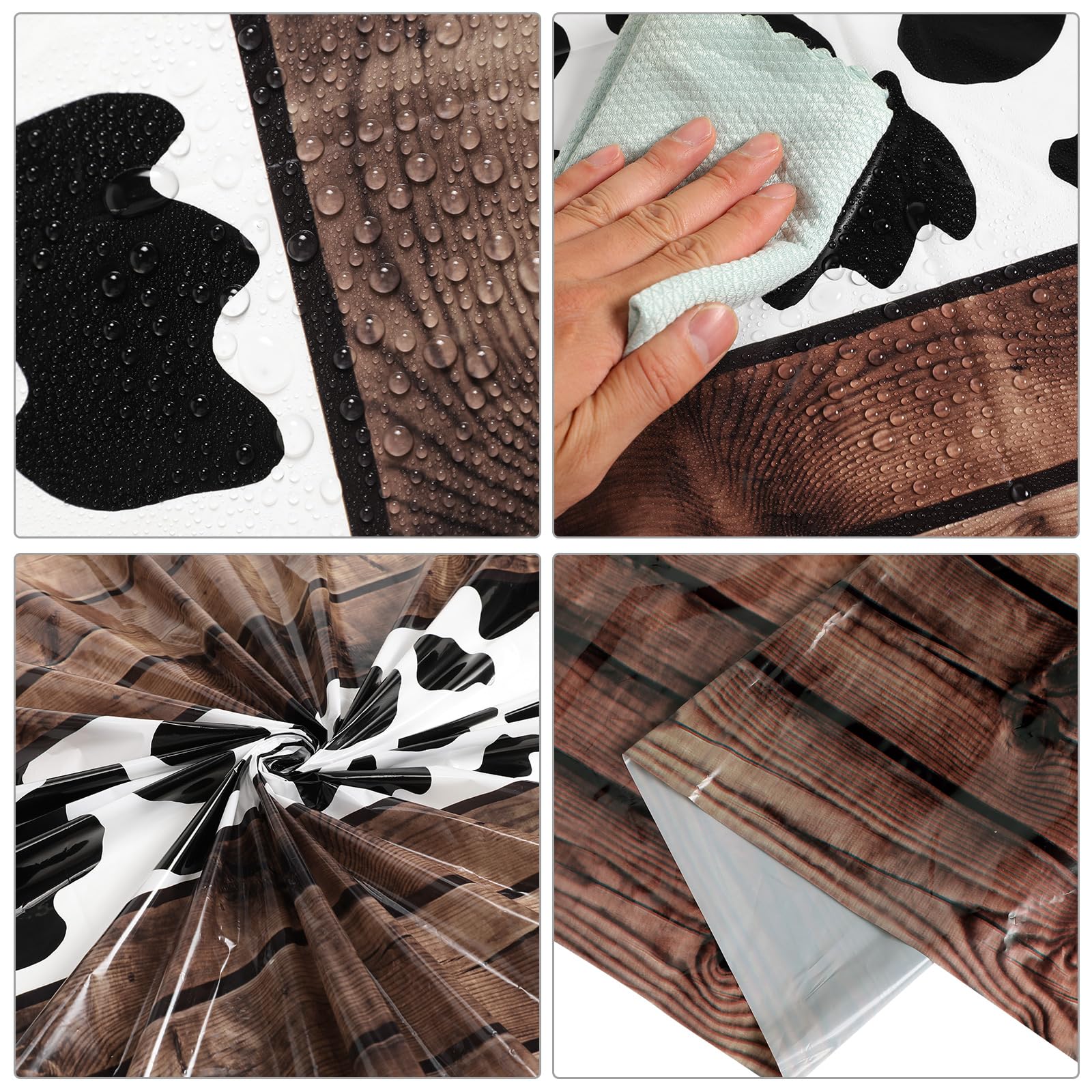 Remagr 6 Pcs 54 x 108 Inch Cow Print Table Runner Western Tablecloth for Cowboy Party Decor My First Rodeo Table Cloths Plastic