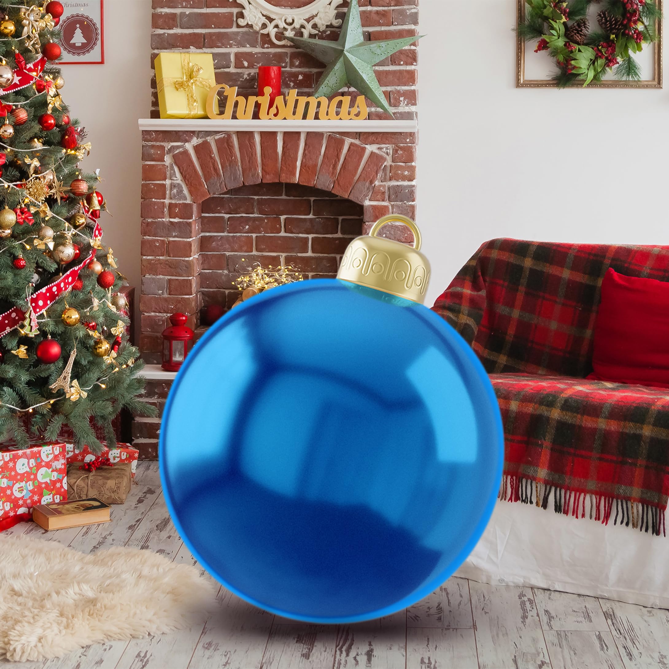24 Inch Giant Christmas Ornaments Inflatable Decorative Christmas Ball, Yard Ornaments Large Inflatable Xmas Ornament Ball for I